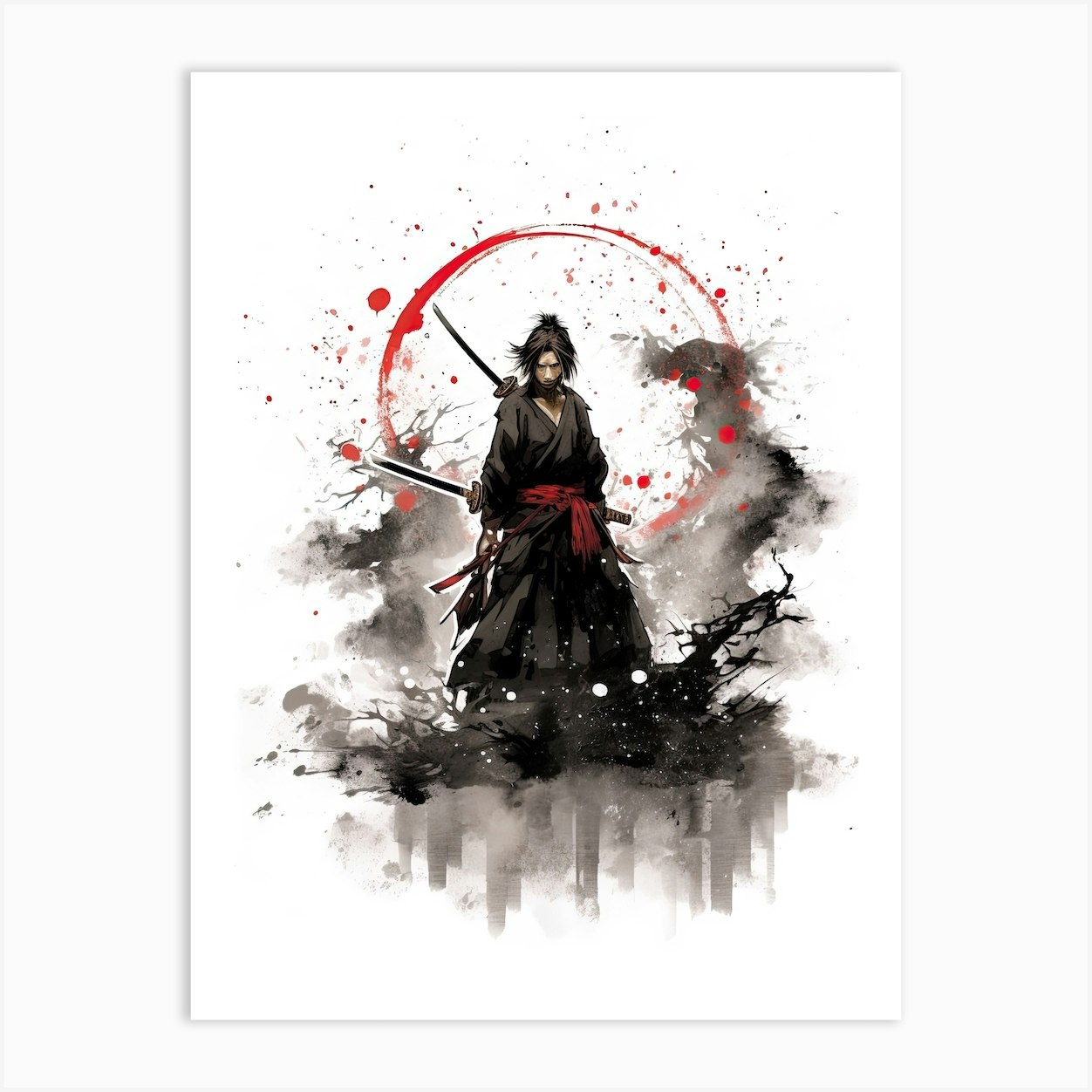 Samurai Sumi E Illustration 8 Art Print by Blade and Brush - Fy