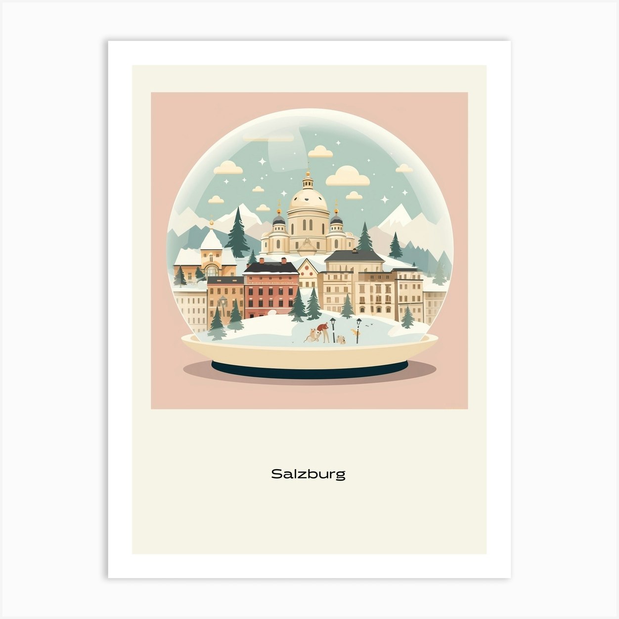 Salzburg Austria 4 Snowglobe Poster Art Print by Bon Hiver Prints Fy
