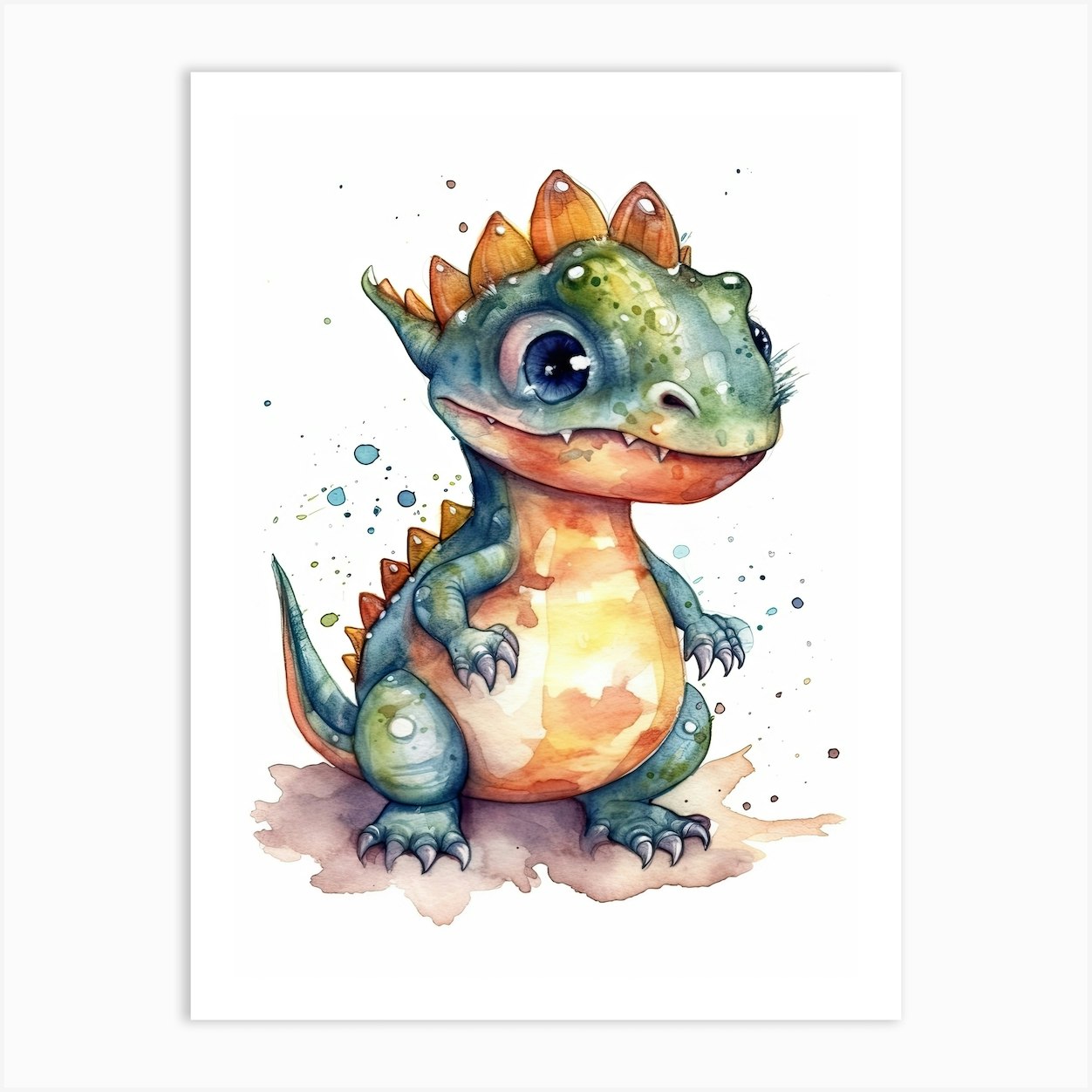 Majungasaurus Cute Dinosaur Watercolour 3 Art Print by Dino Dreams Art - Fy