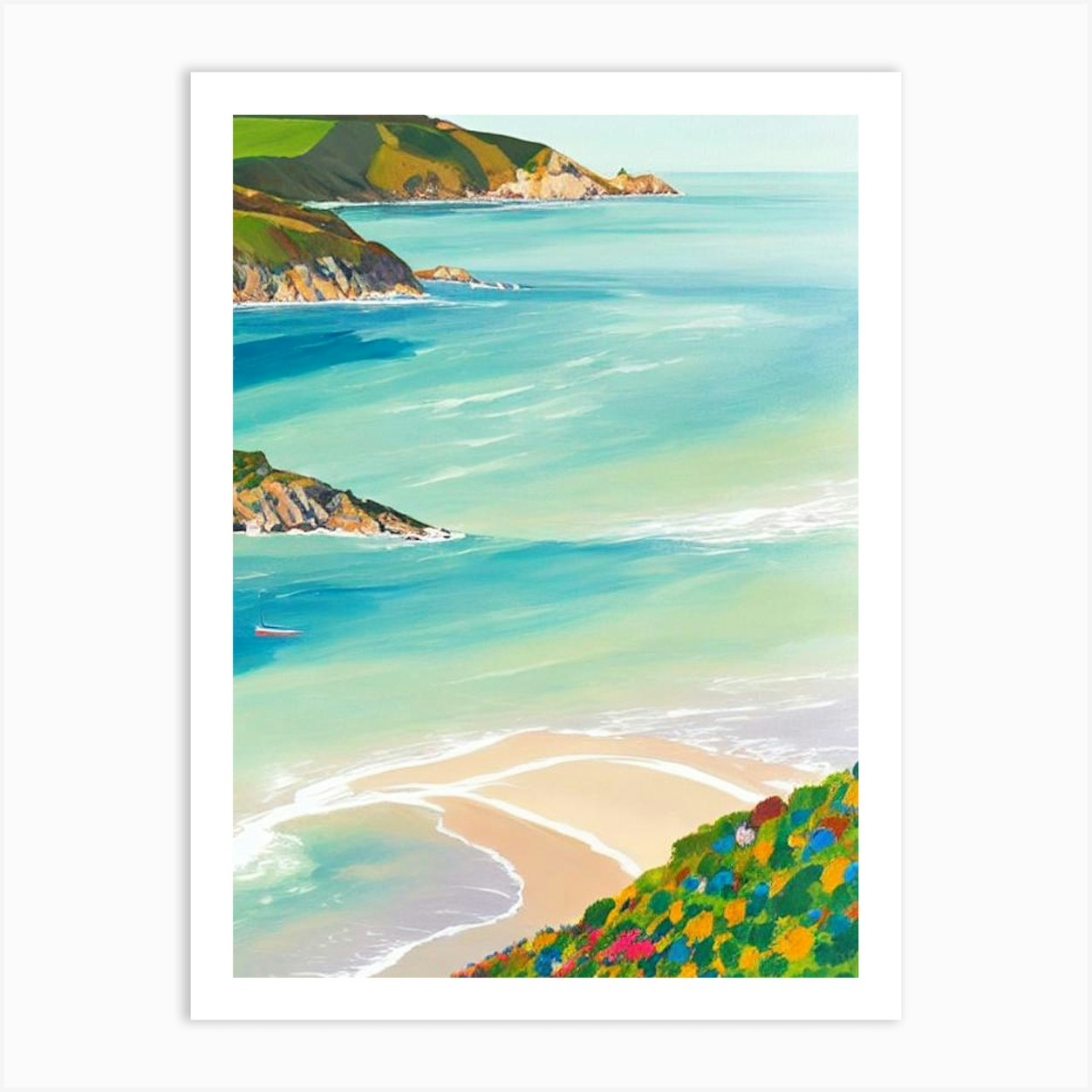 Lulworth Cove Beach, Dorset Contemporary Illustration 2 Art Print by ...