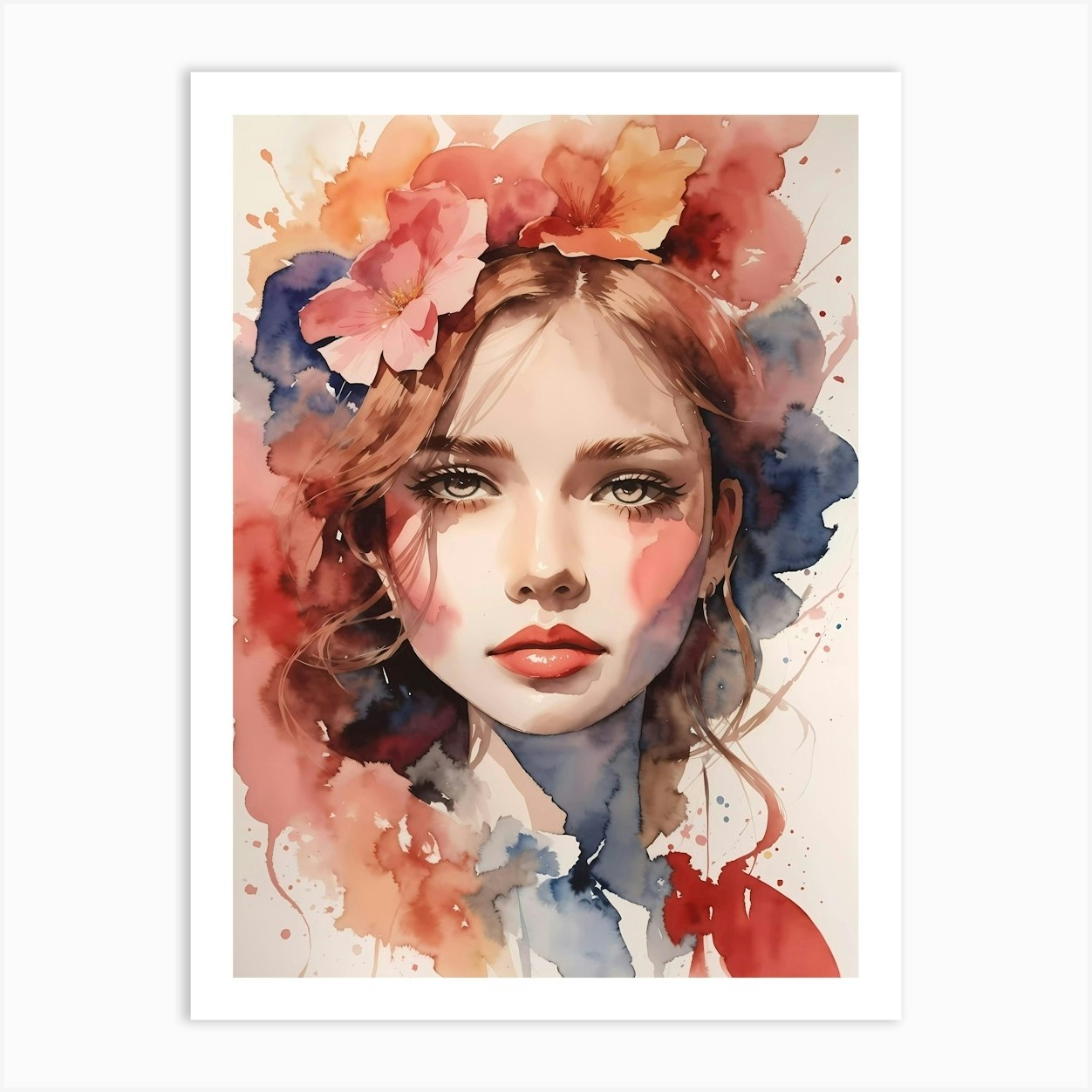 Watercolor Of A Girl With Flowers 2 Art Print By Vitalka Fy