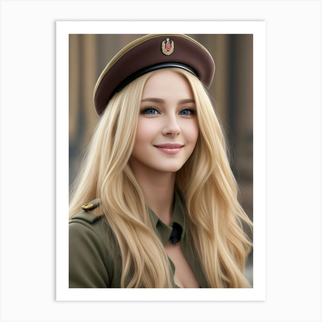 Beautiful Woman In Military Uniform Art Print by sylwekk.b Fy