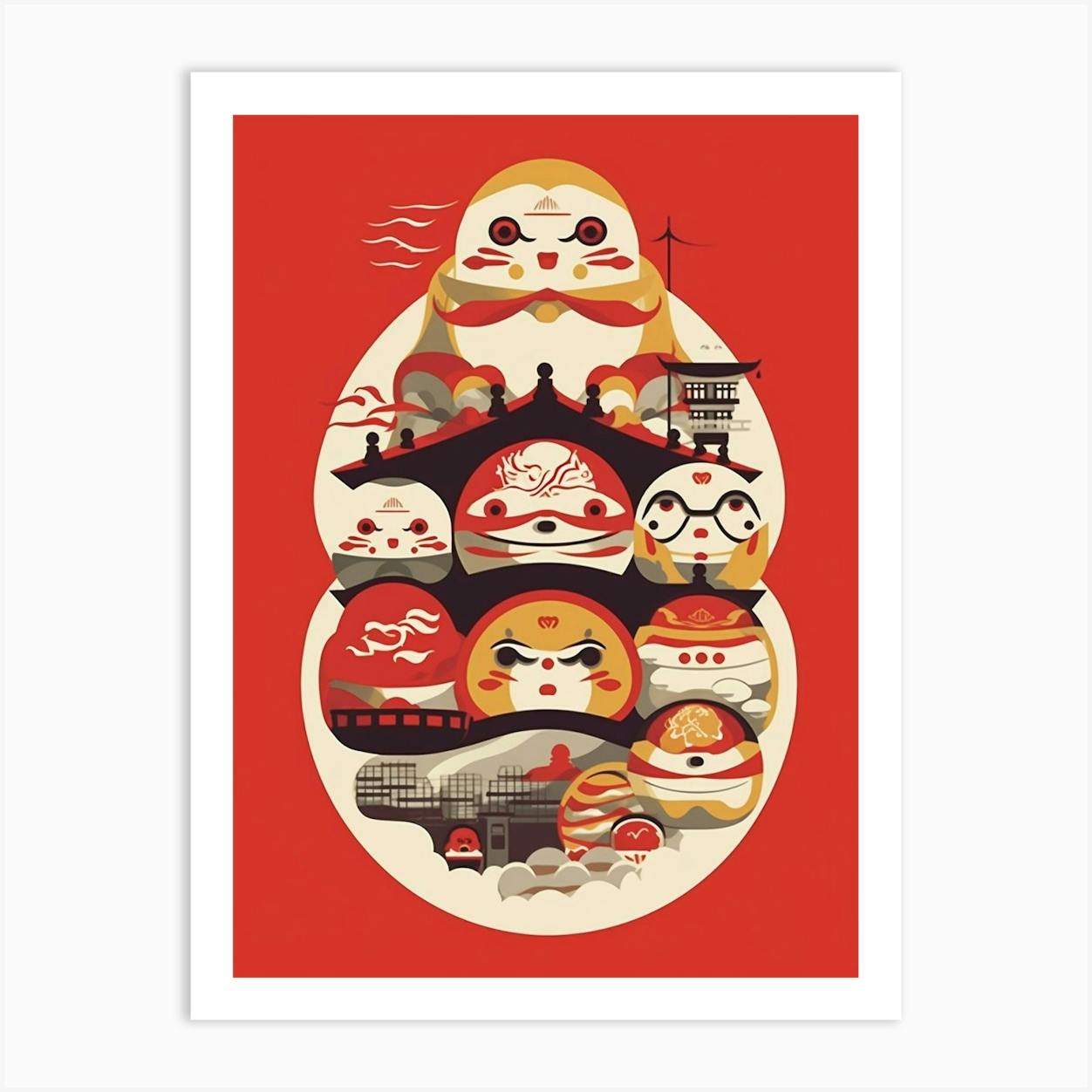 Daruma Dolls Japanese Illustration 12 Art Print by