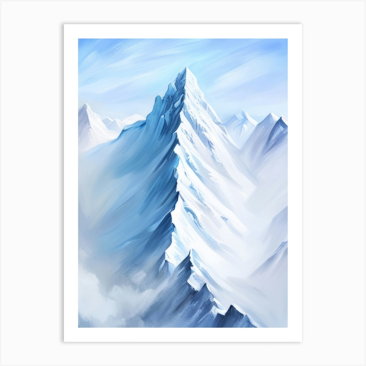 Razor Sharp Mountain Peak Oils Style White And Blue Dangerous Art Print ...