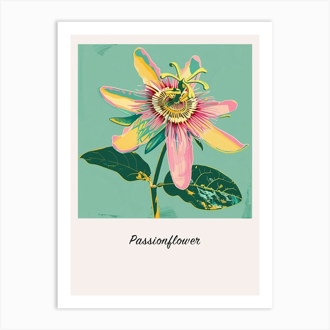 Passionflower Square Flower Illustration Poster Art Print by Botanic ...