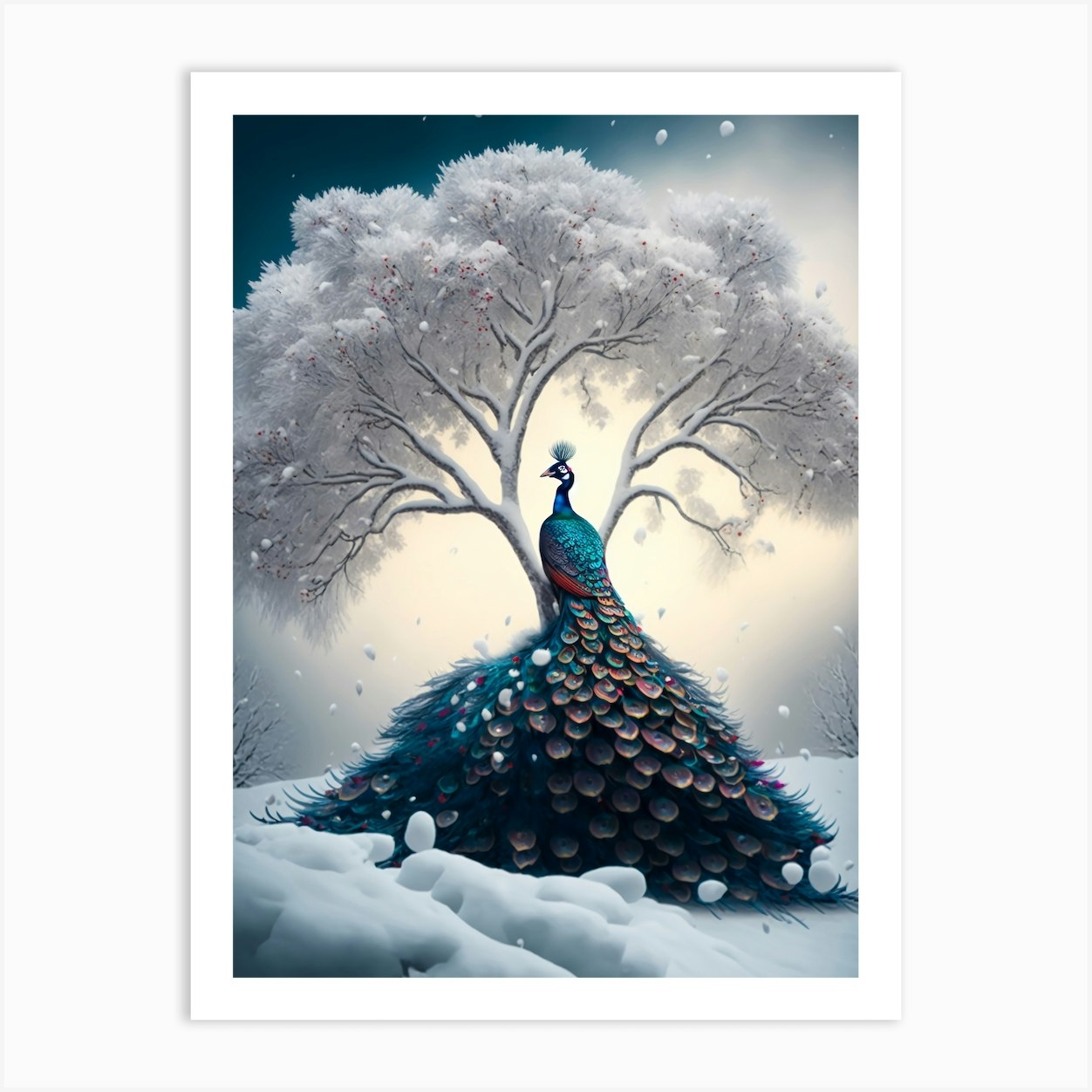 Peacock In The Snow Art Print by haroulita - Fy