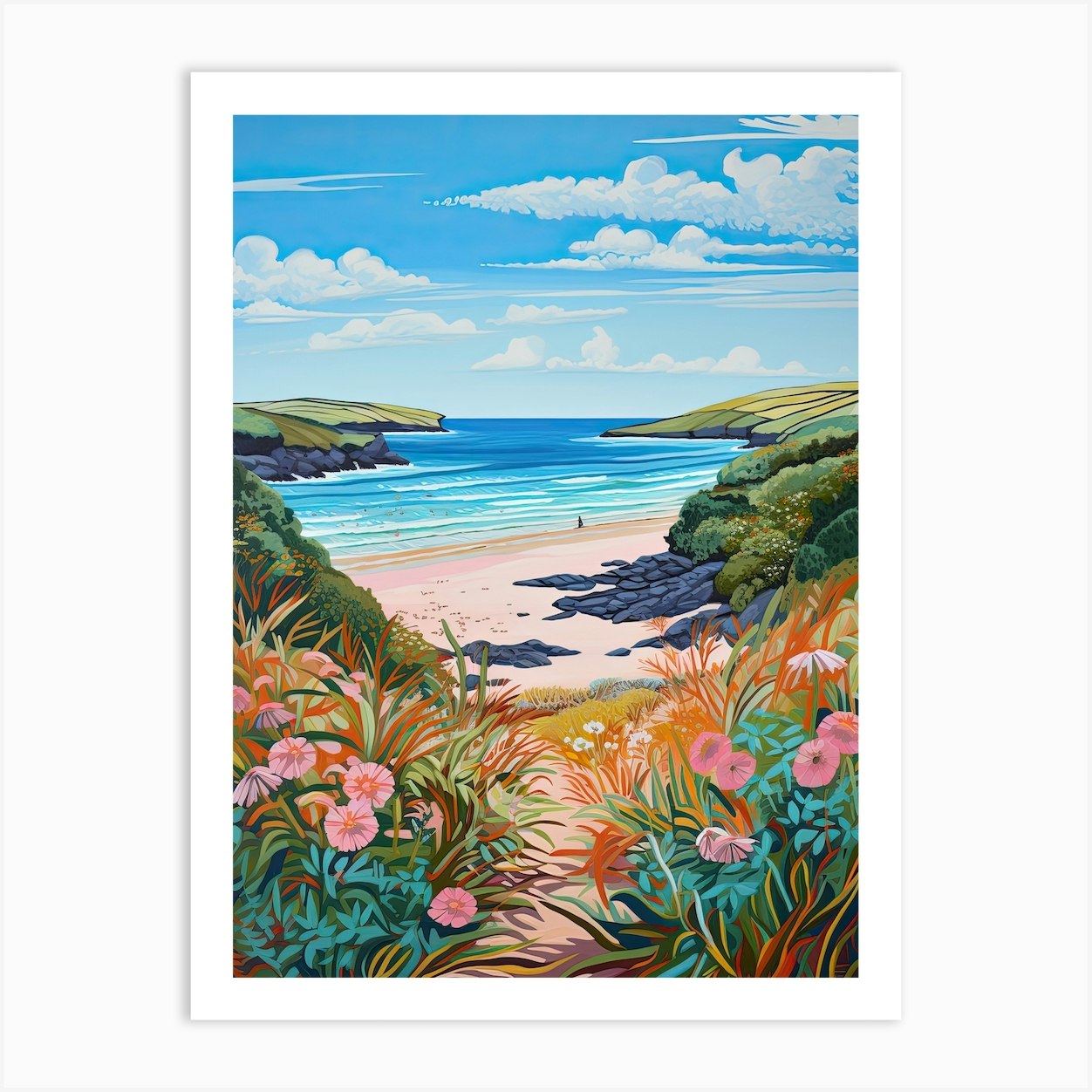 Crantock Beach, Cornwall, Matisse And Rousseau Style 2 Art Print by ...