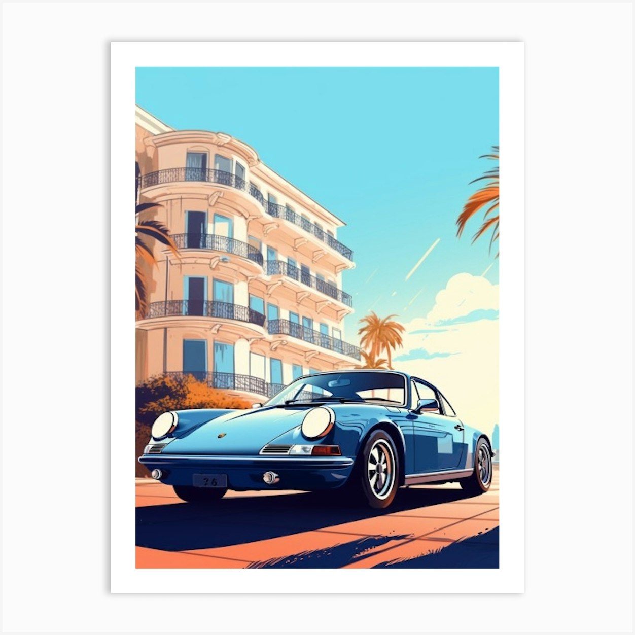 a-porsche-911-in-french-riviera-car-illustration-2-art-print-by