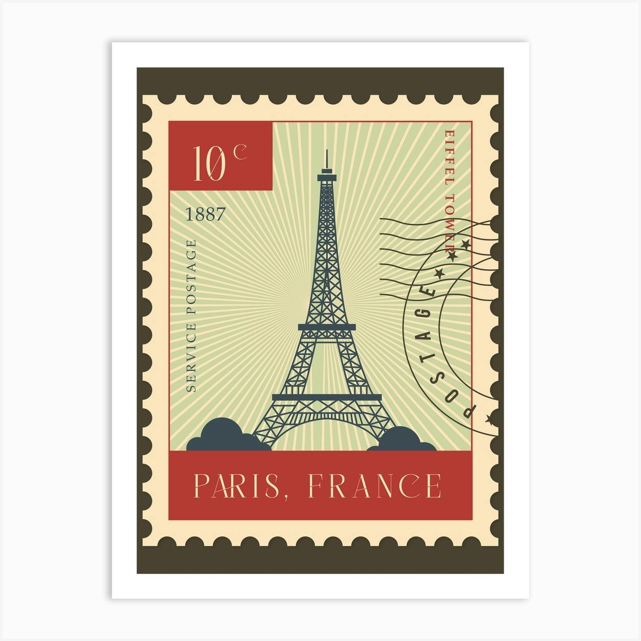 Paris Eiffel Tower Postage Stamp Travel Art Print