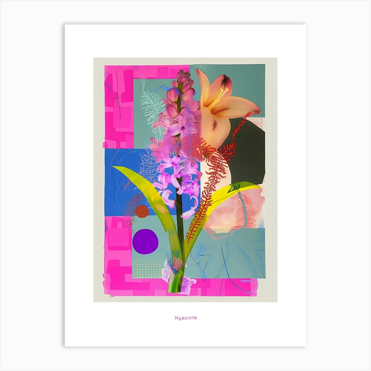 Hyacinth 1 Neon Flower Collage Poster Art Print by Botanic Studio - Fy