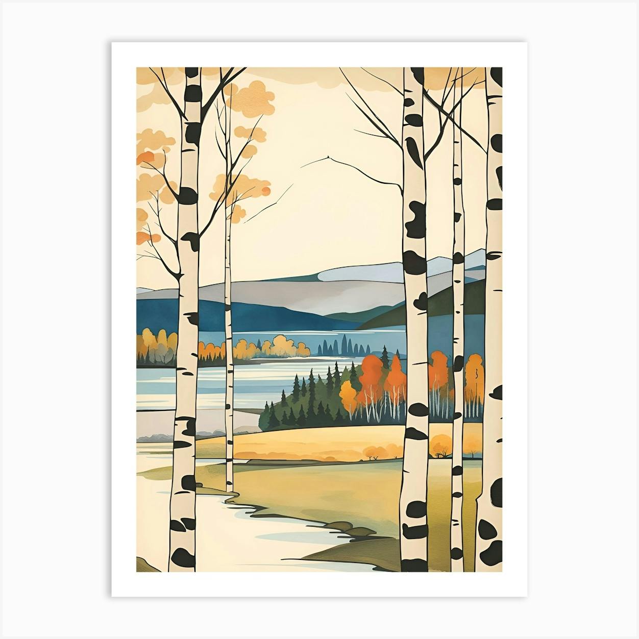 Store Birches tree original watercolor painting aspen wall art home décor, 11x14