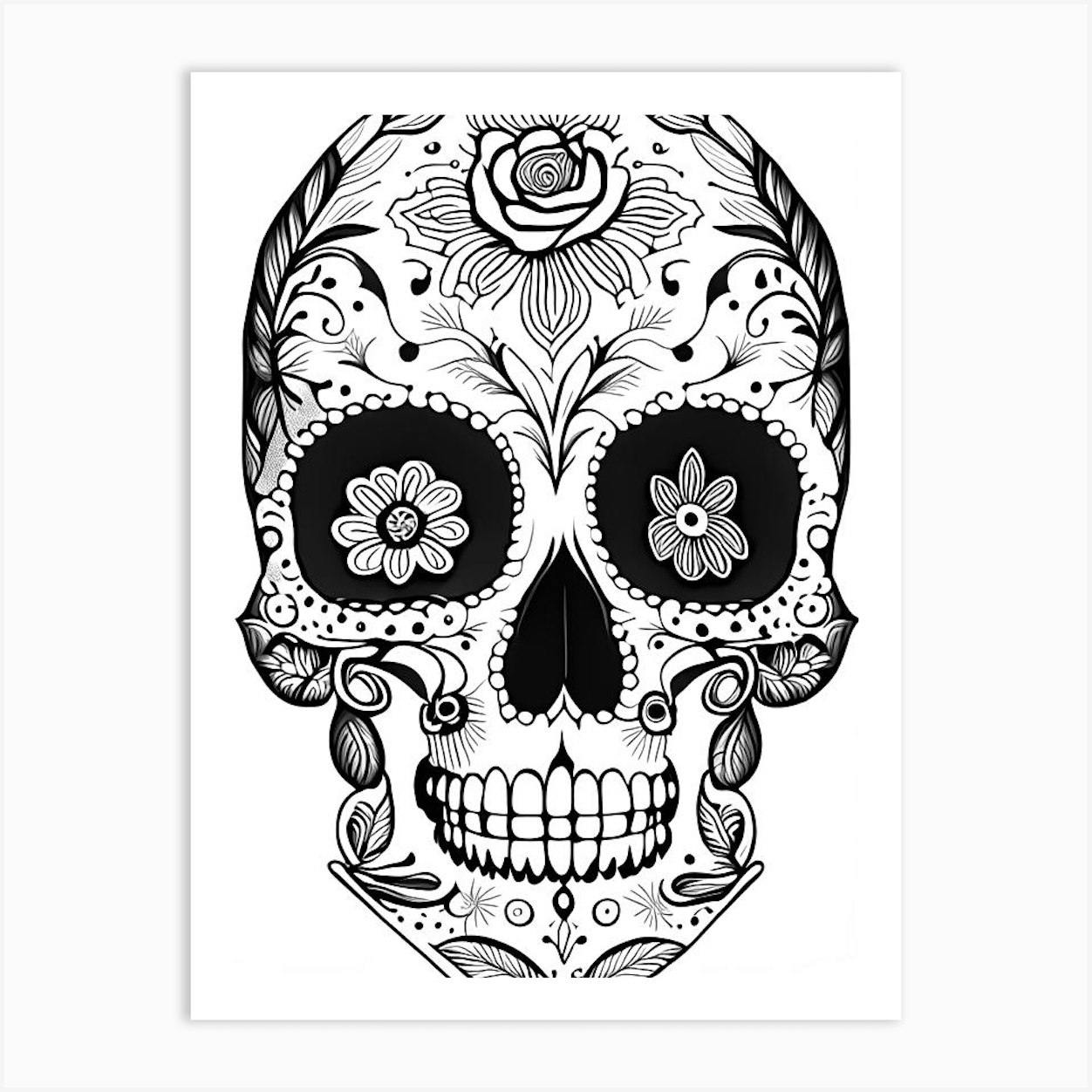 Sugar Skull Day Of The Dead Inspired 3 Skull Line Drawing Art Print By Skullful Art Fy 