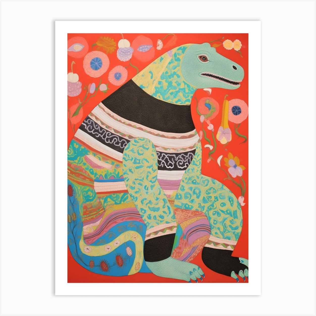 Maximalist Animal Painting Komodo Dragon Art Print by Ritual Art Prints ...