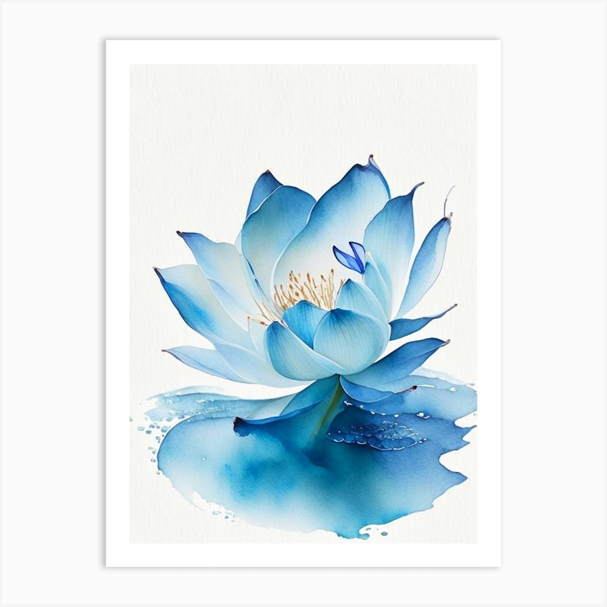 Blue Lotus Watercolour 6 Art Print by The Artsy Florist - Fy