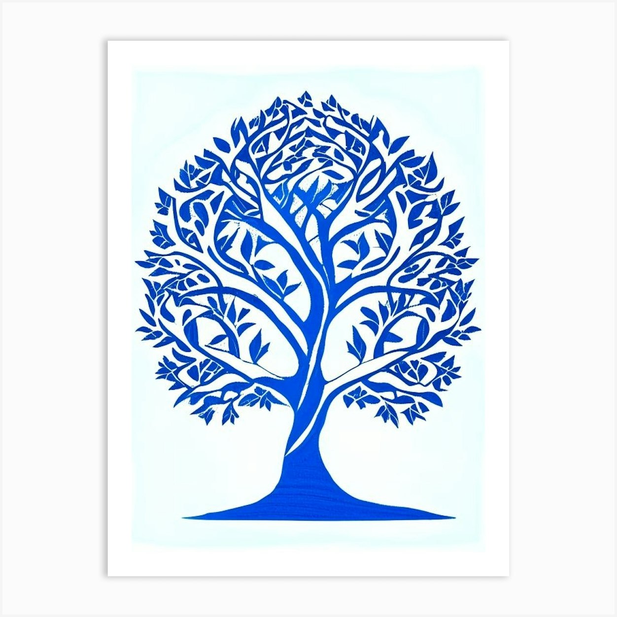 Tree Of Knowledge Symbol Blue And White Line Drawing Art Print by