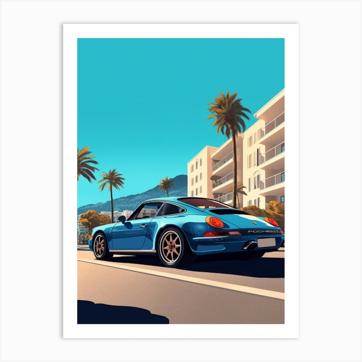 a-porsche-911-in-french-riviera-car-illustration-3-art-print-by