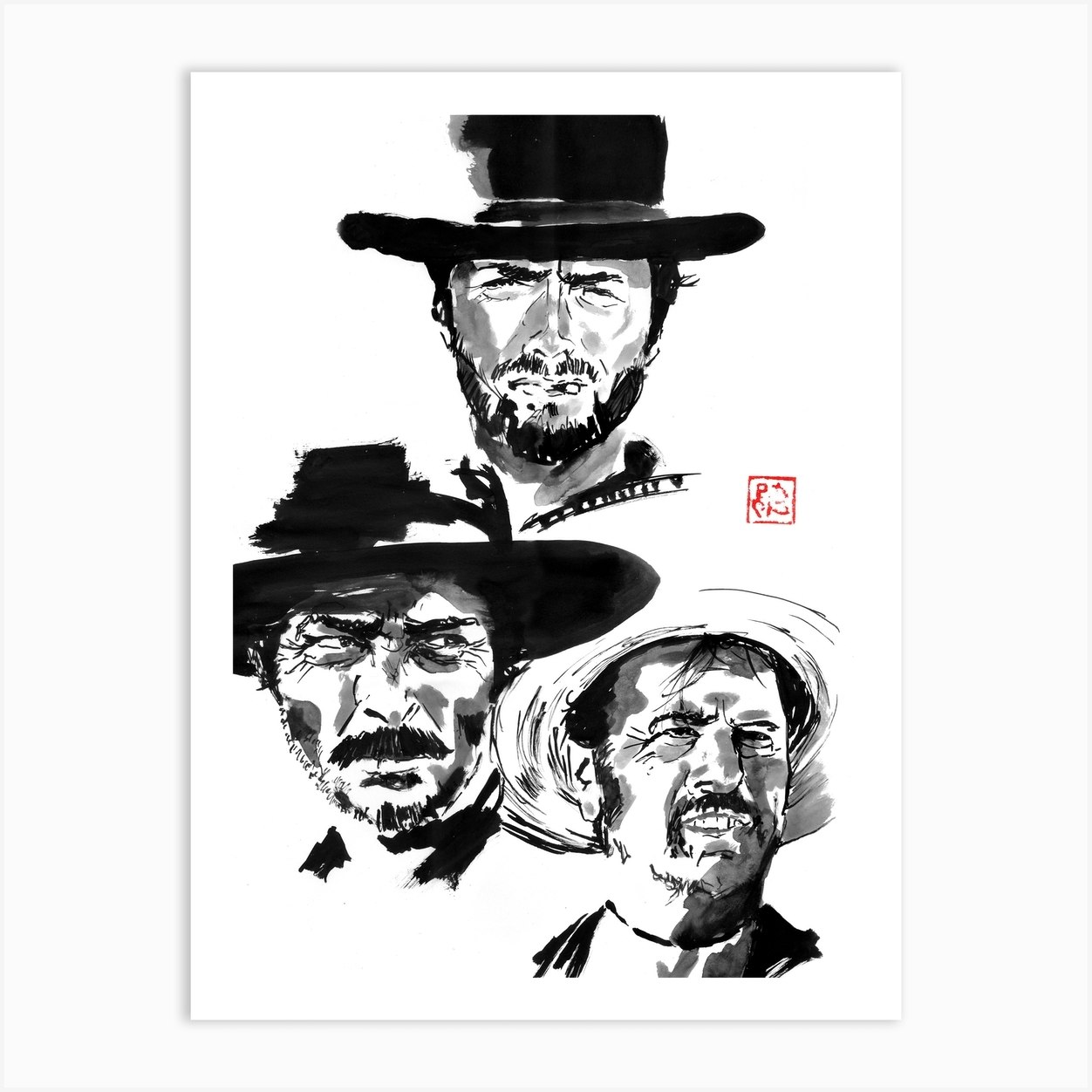 The Good The Bad and the ugly portraits Art Print by Pechane Sumie - Fy