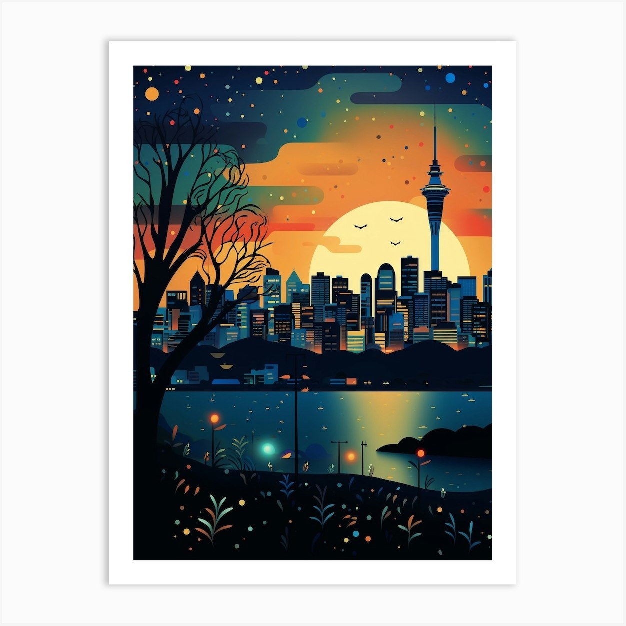 Auckland, New Zealand Skyline With A Cat 2 Art Print by Meowsterpieces Fy