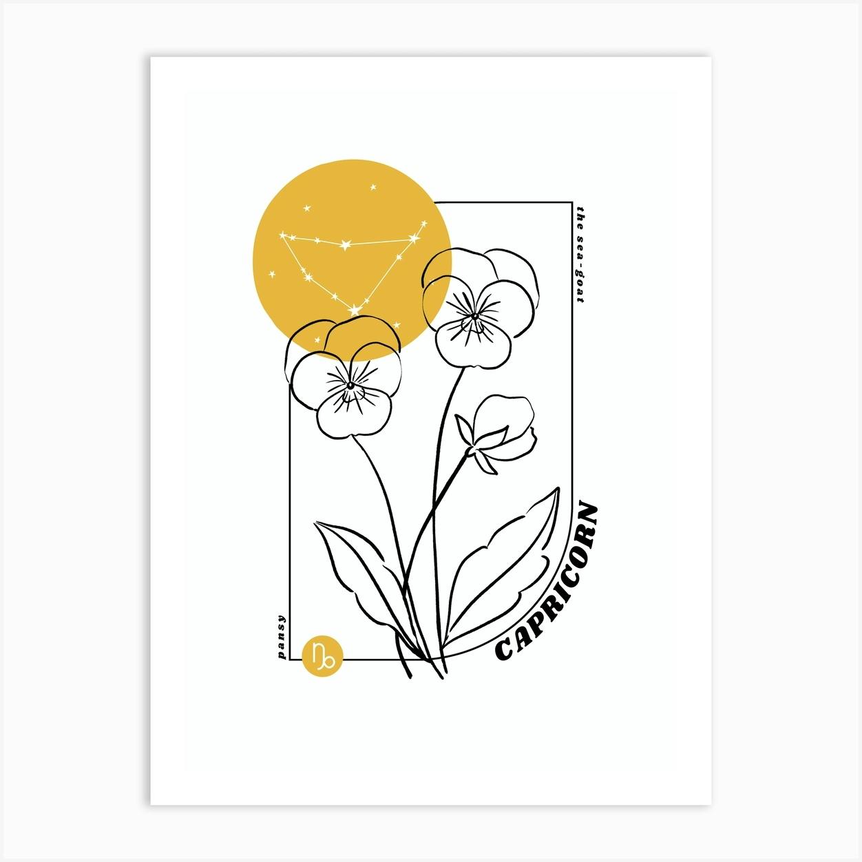 Capricorn Birth Flower Zodiac Sign Art Print