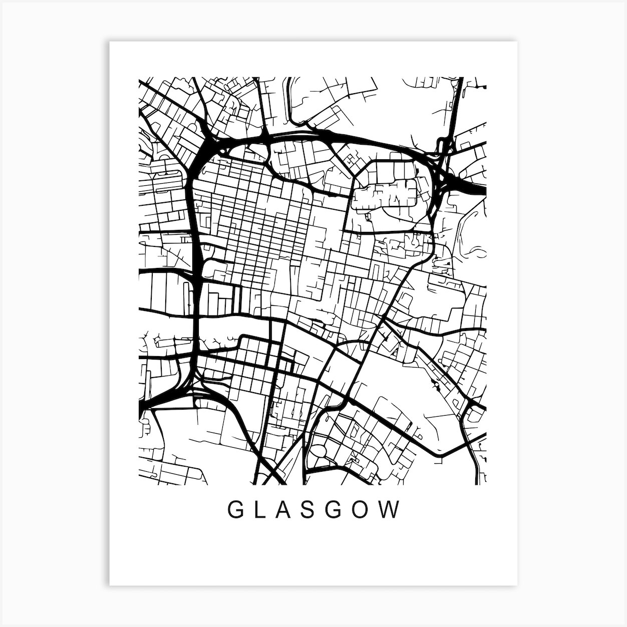 Glasgow Map Art Print by Pixy Paper Fy
