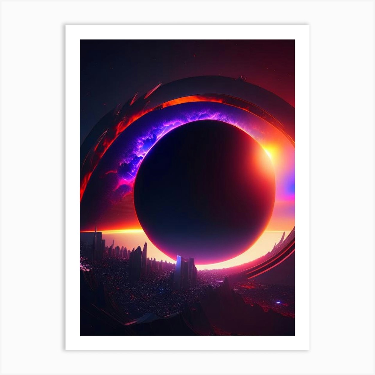 Eclipse Neon Nights Space Art Print by Outer Space Fy