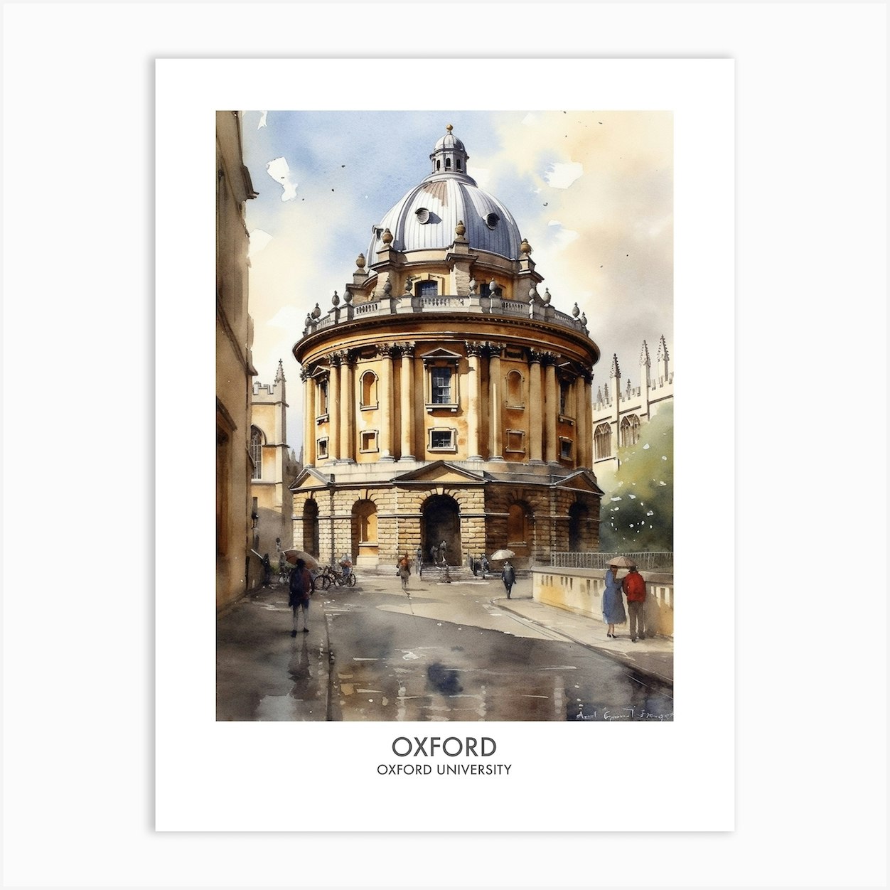 Oxford University 8 Watercolor Travel Poster Art Print by Fusion Designs Fy
