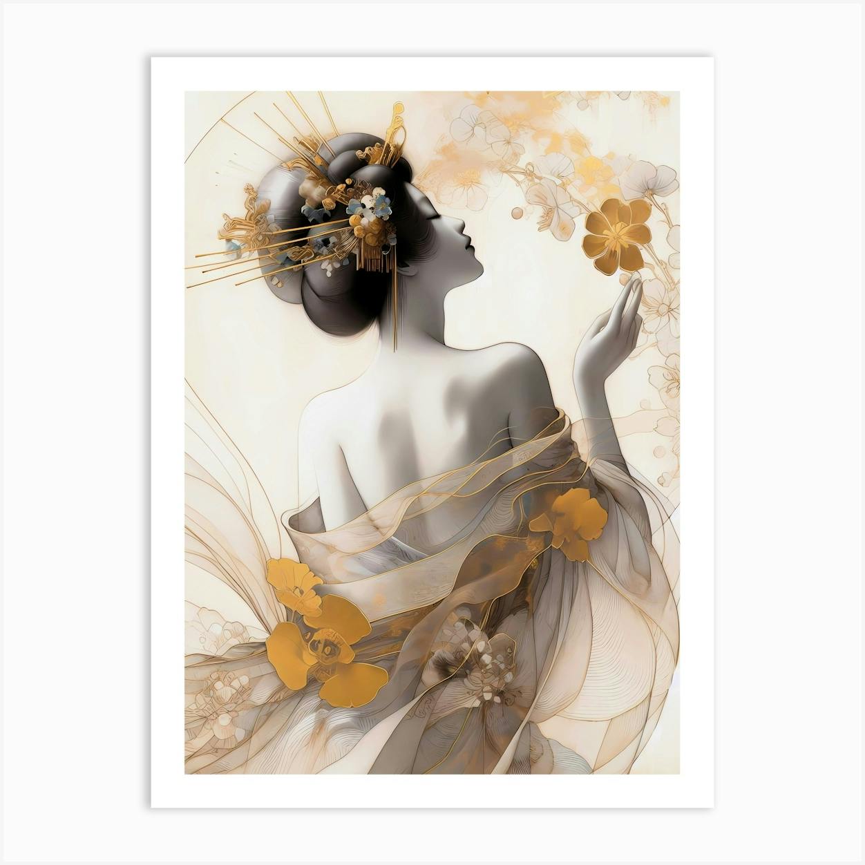 Japan Traditional Geisha Illustration By Ad 124 Art Print by