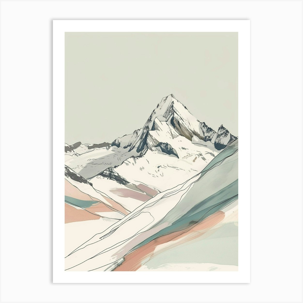 Grossglockner Austria Color Line Drawing (3) Art Print By Pixel Peaks - Fy