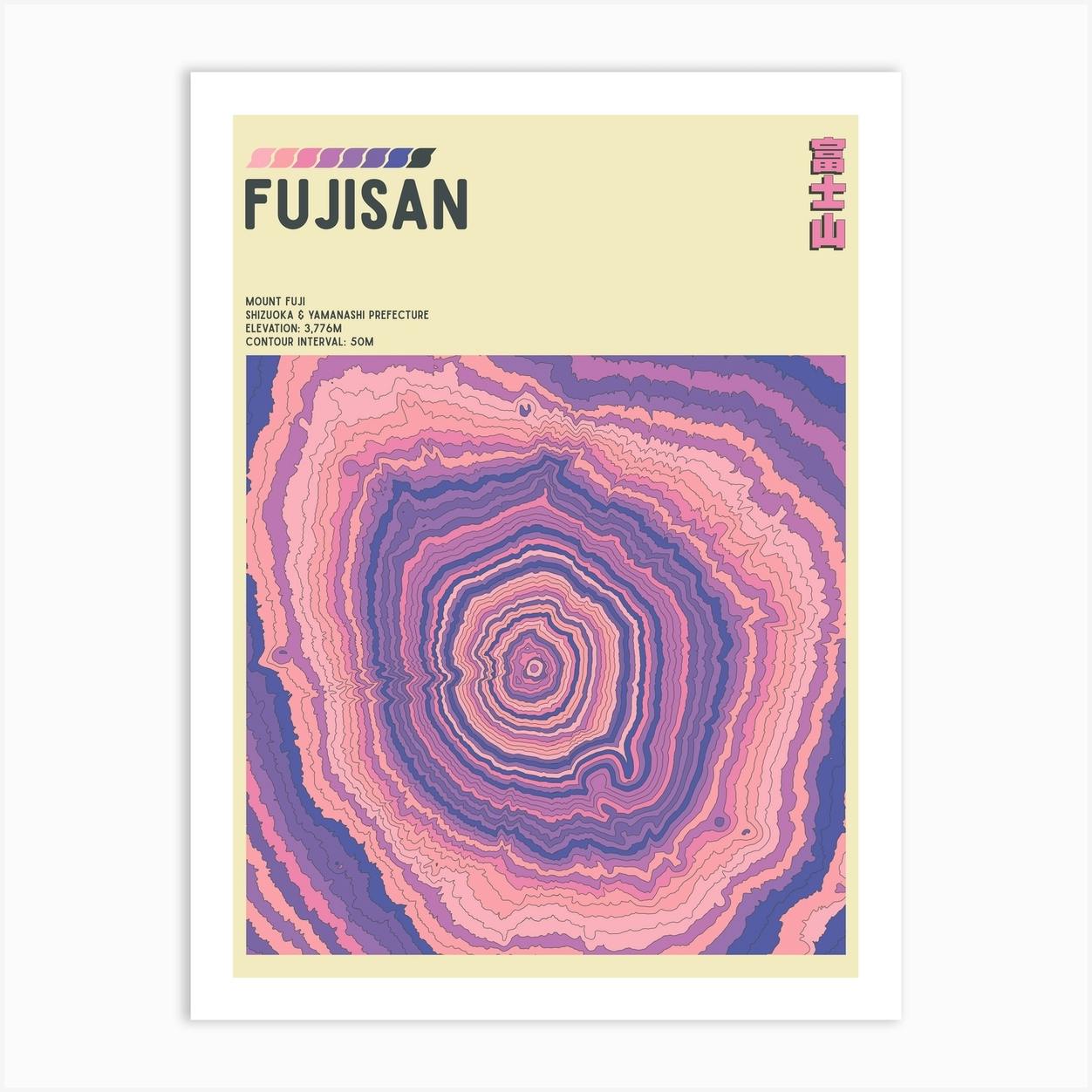 Japan - Mount Fuji - Fujisan - Contour Map Print Art Print