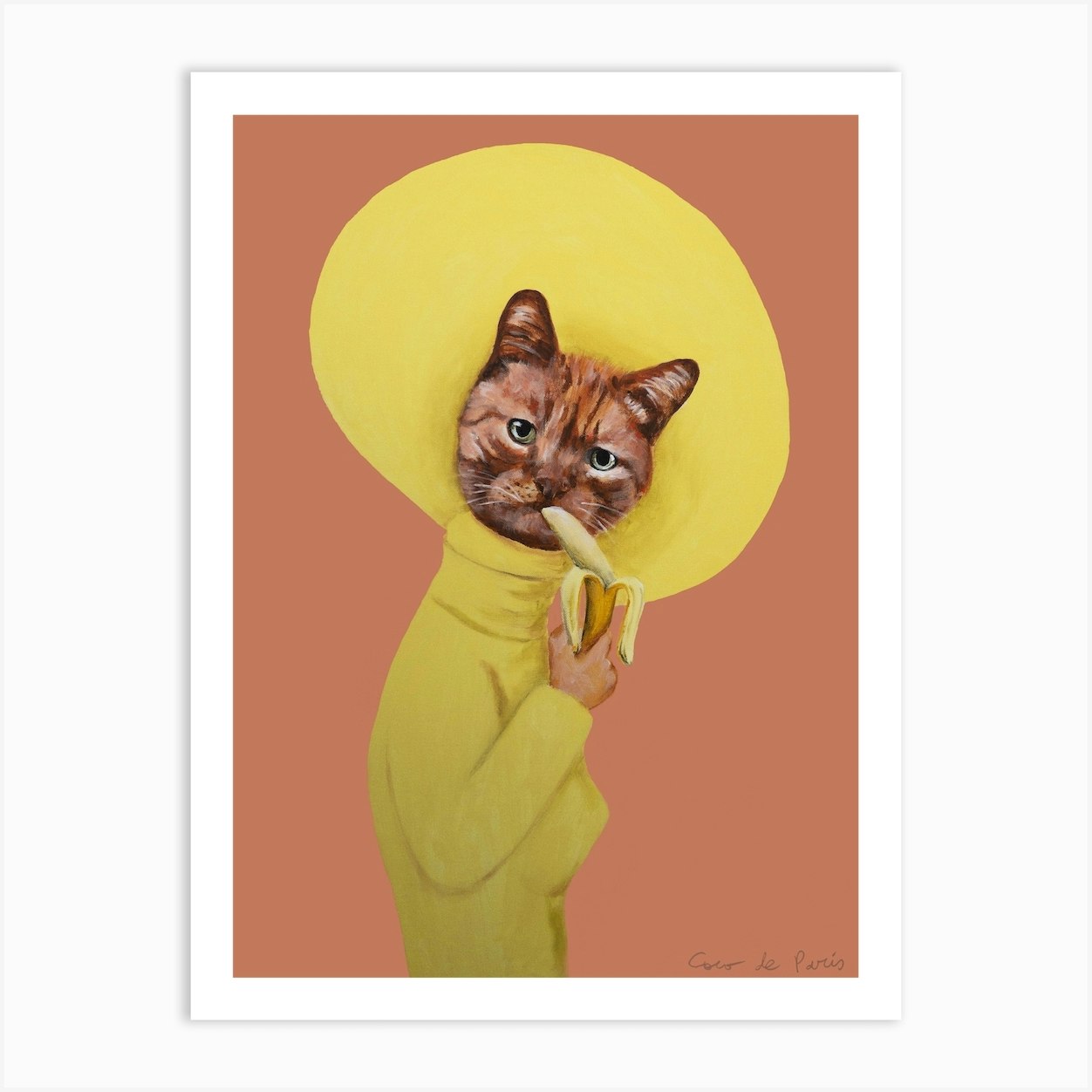 Cat Eating Banana Art Print By Coco Deparis - Fy