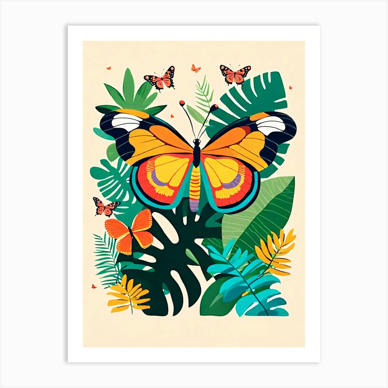 Colourful Butterfly Jungle v1 Art Print by TM Hirst Fy