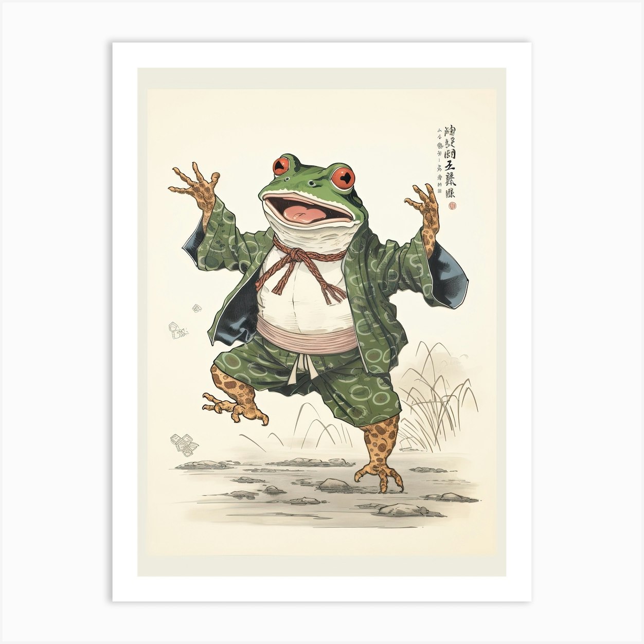 Frog Dancing, Matsumoto Hoji Inspired Japanese Woodblock 2 Art Print by ...