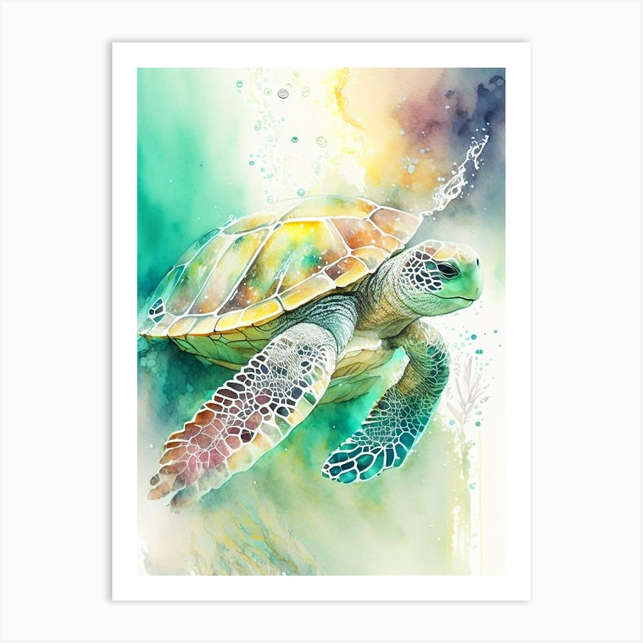 Entanglement Sea Turtle, Sea Turtle Storybook Watercolours 1 Art Print ...