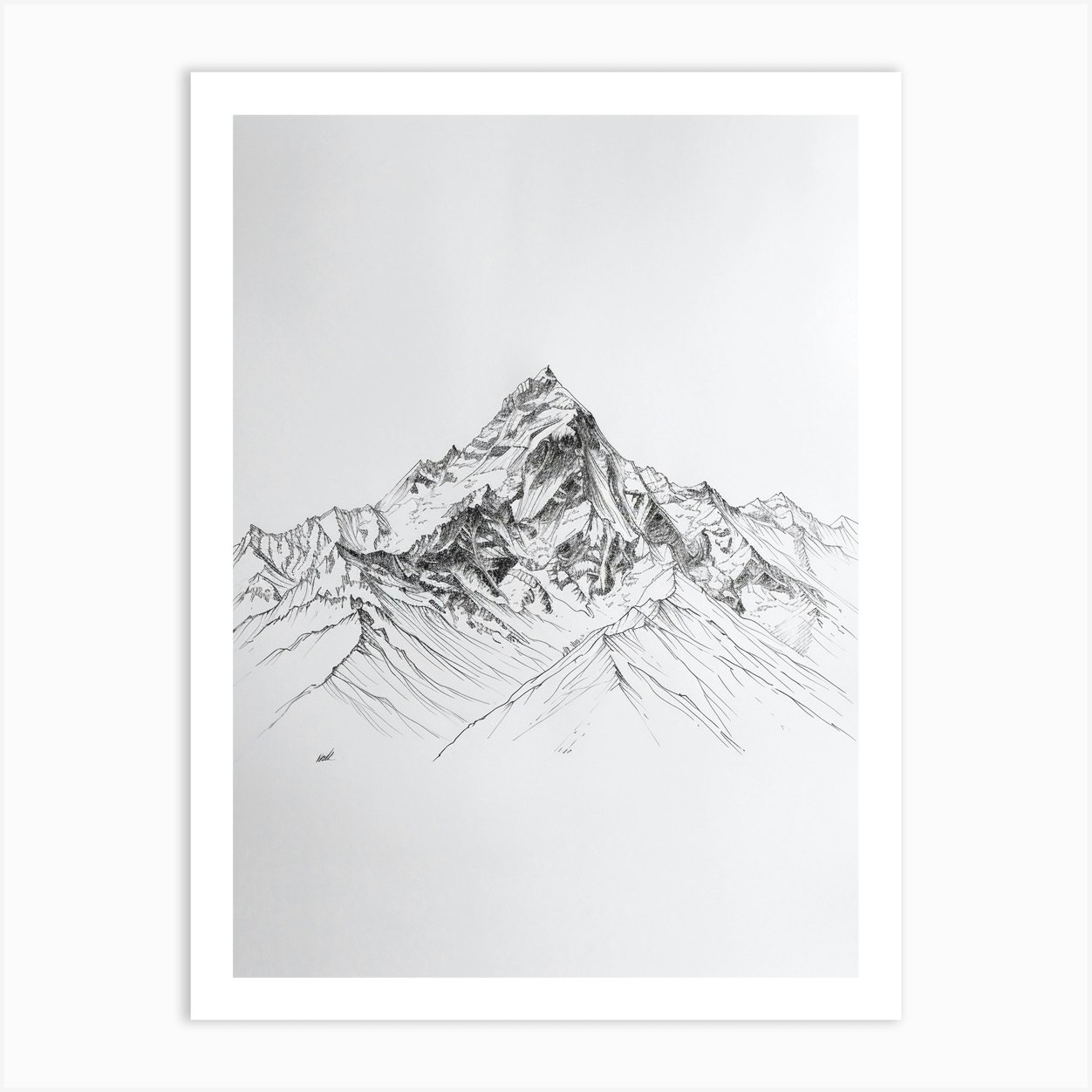 Nanga Parbat Pakistan Line Drawing 3 Art Print by Pixel Peaks - Fy