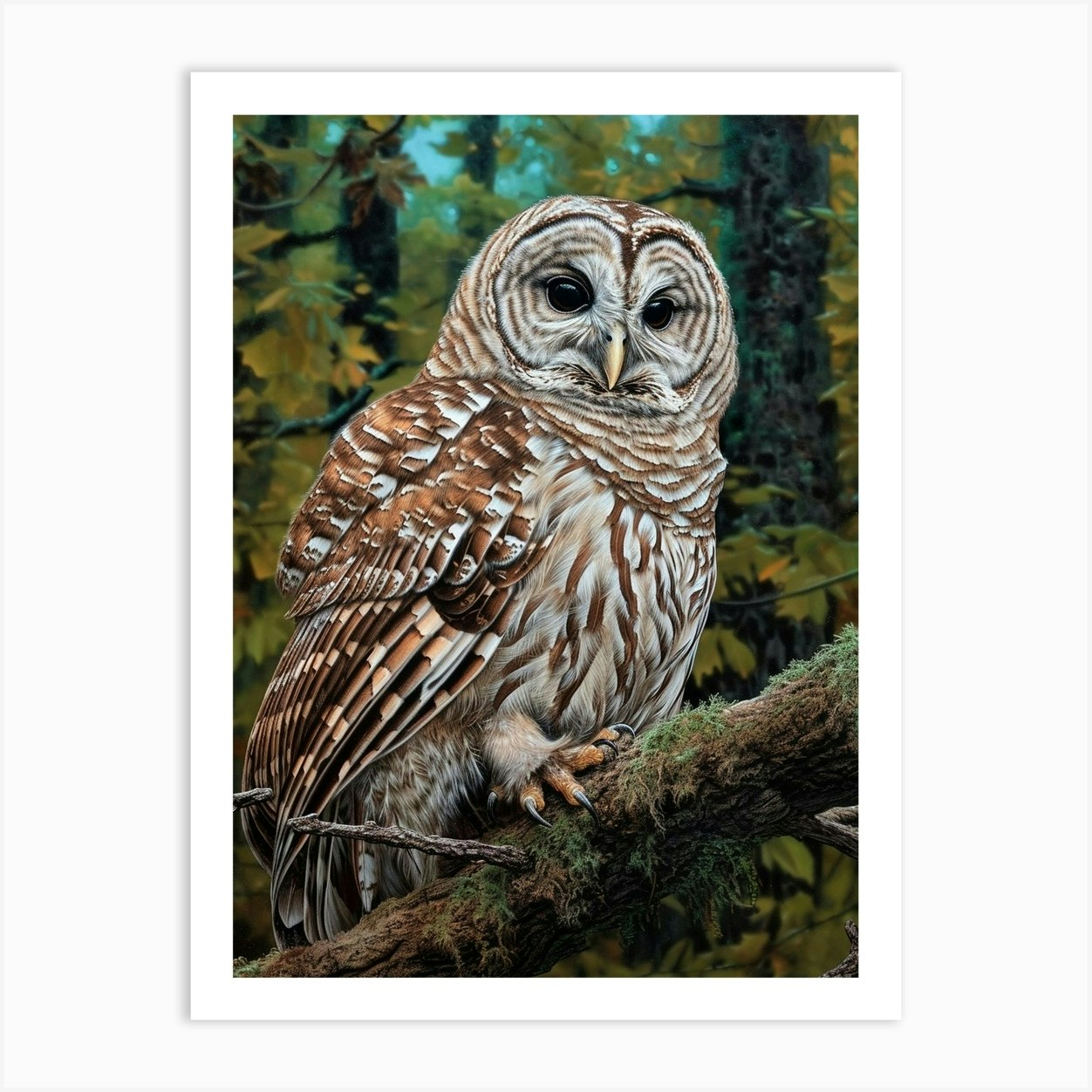 Barred Owl Relief Illustration 4 Art Print by Feathered Muse - Fy