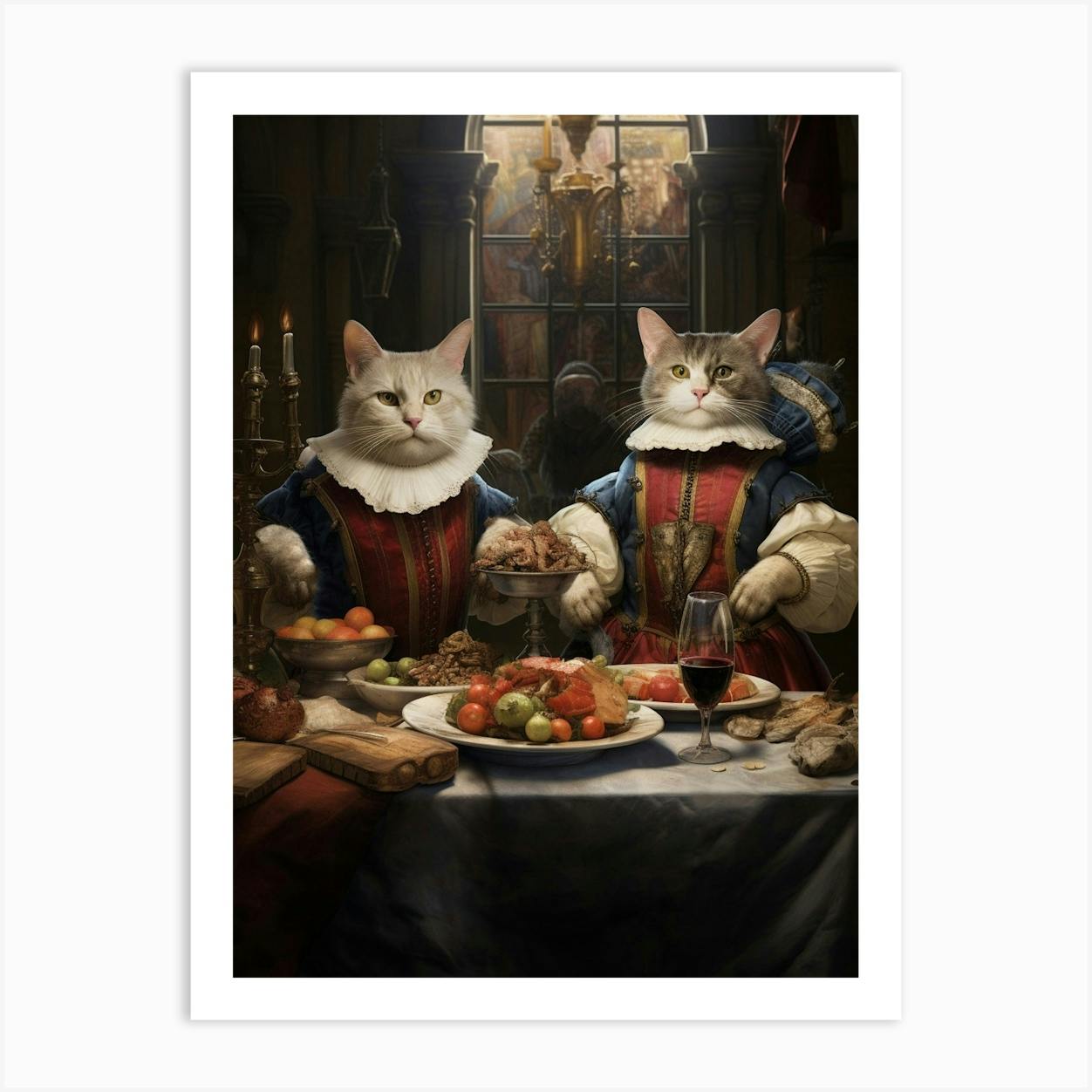 Vintage Oil Painting on popular Paper Cats Eating