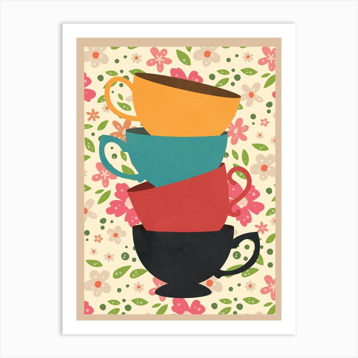 Modern Tea Cups Art Print by Flow Line - Fy