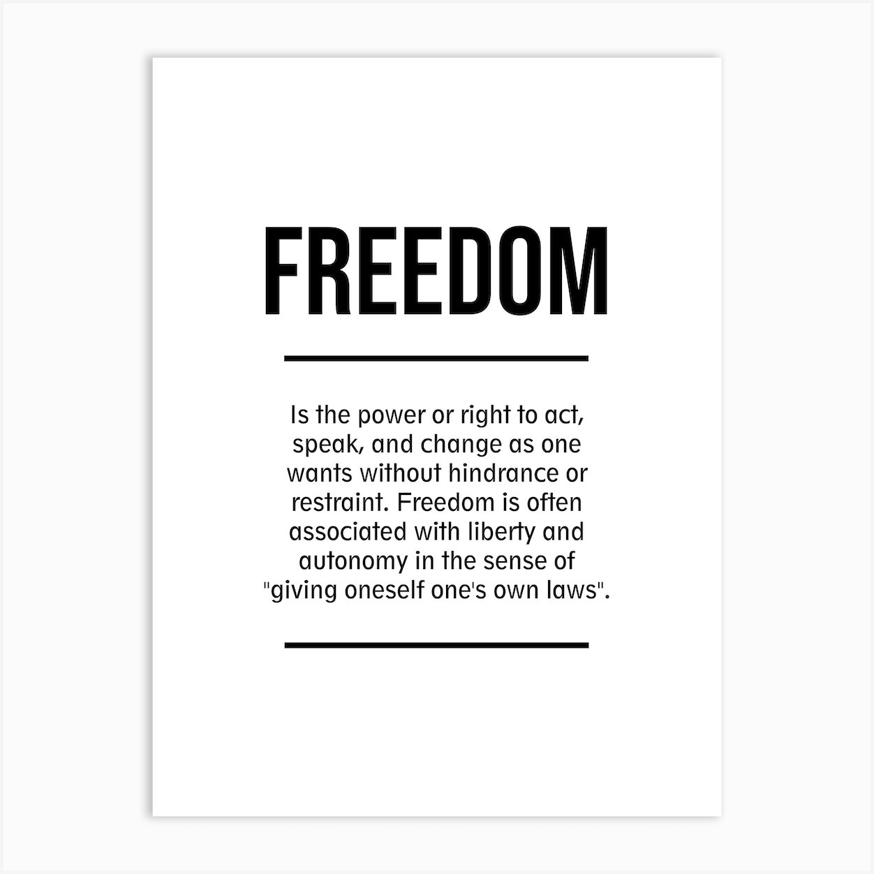 Freedom Definition Typography Quote White 1 Art Print by AuraColor Fy