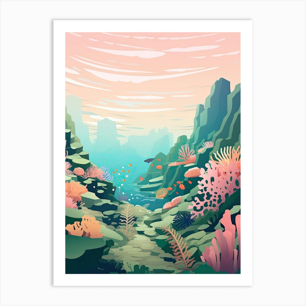 Great Barrier Reef, Australia, Bold Outlines 4 Art Print by Dreamy ...