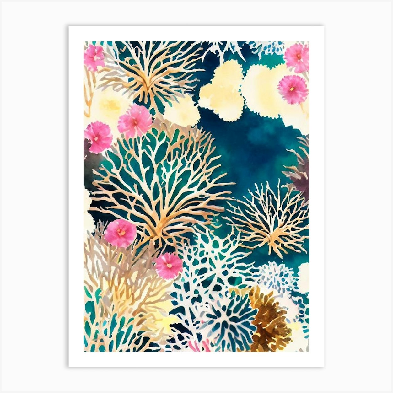 Acropora Digitifera 2 Vintage Graphic Watercolour Art Print by Reef ...