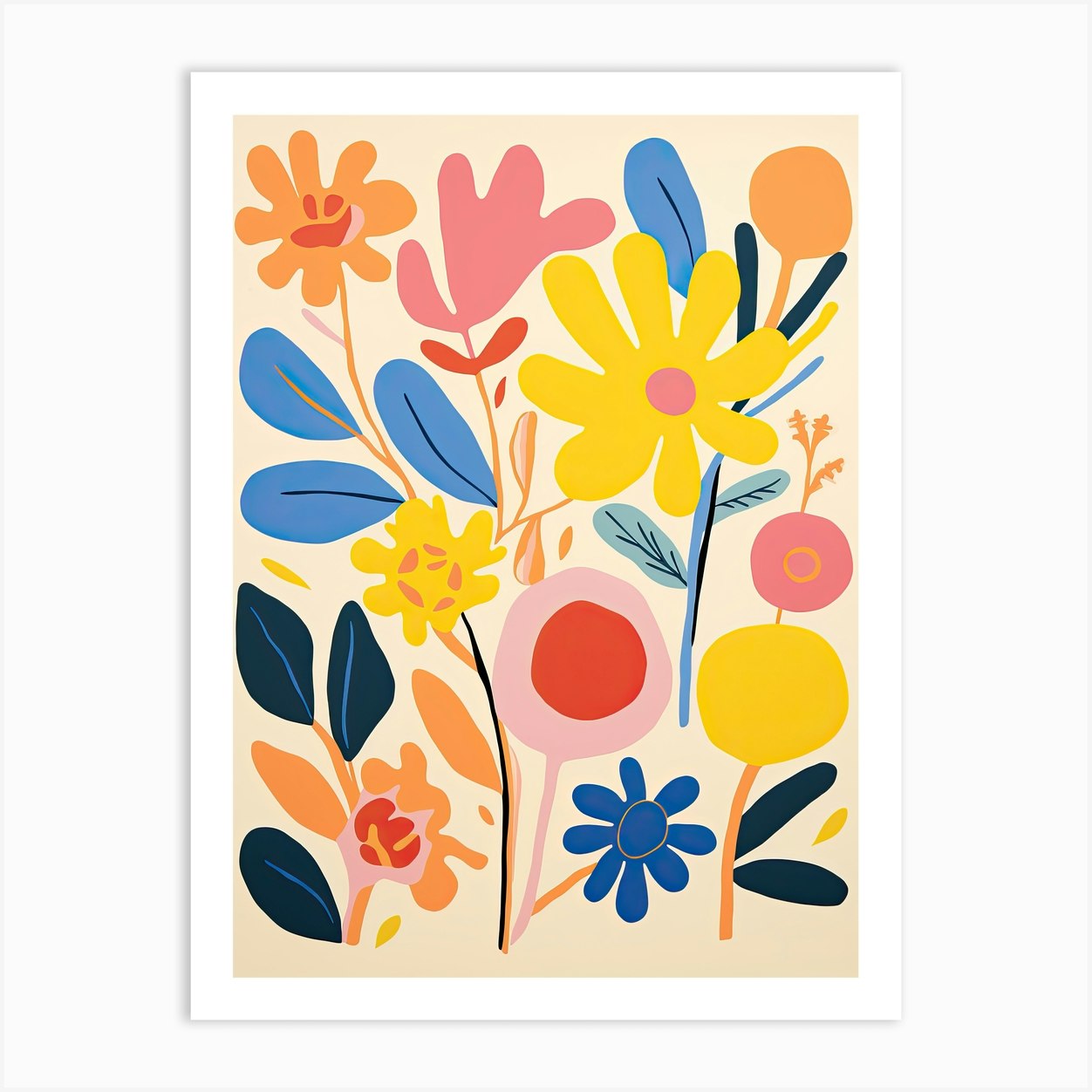 Whimsical Petal Waltz; Matisse Style Flower Market Art Print by Art ...