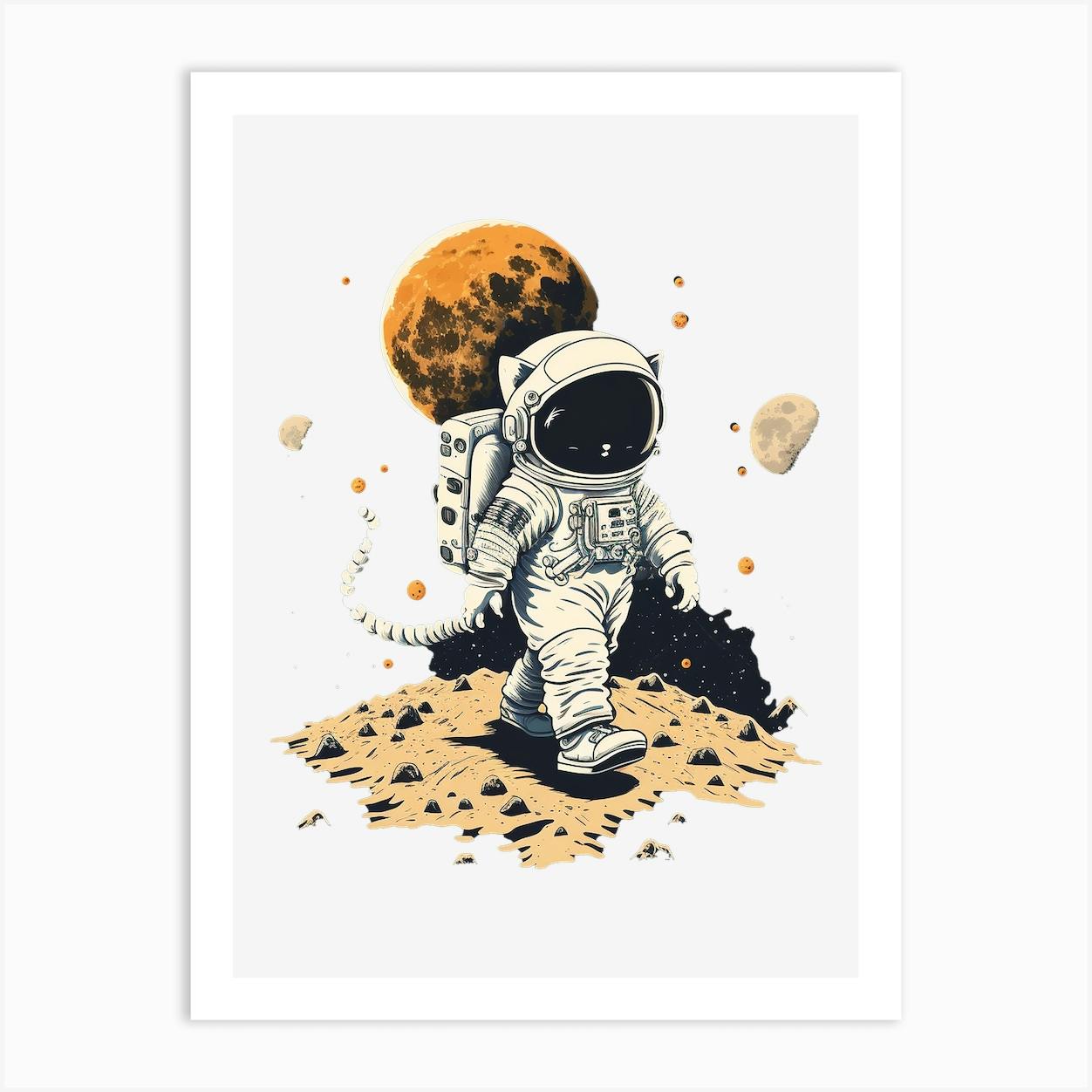 Astronaut Cat Walks Art Print By Magnolion - Fy