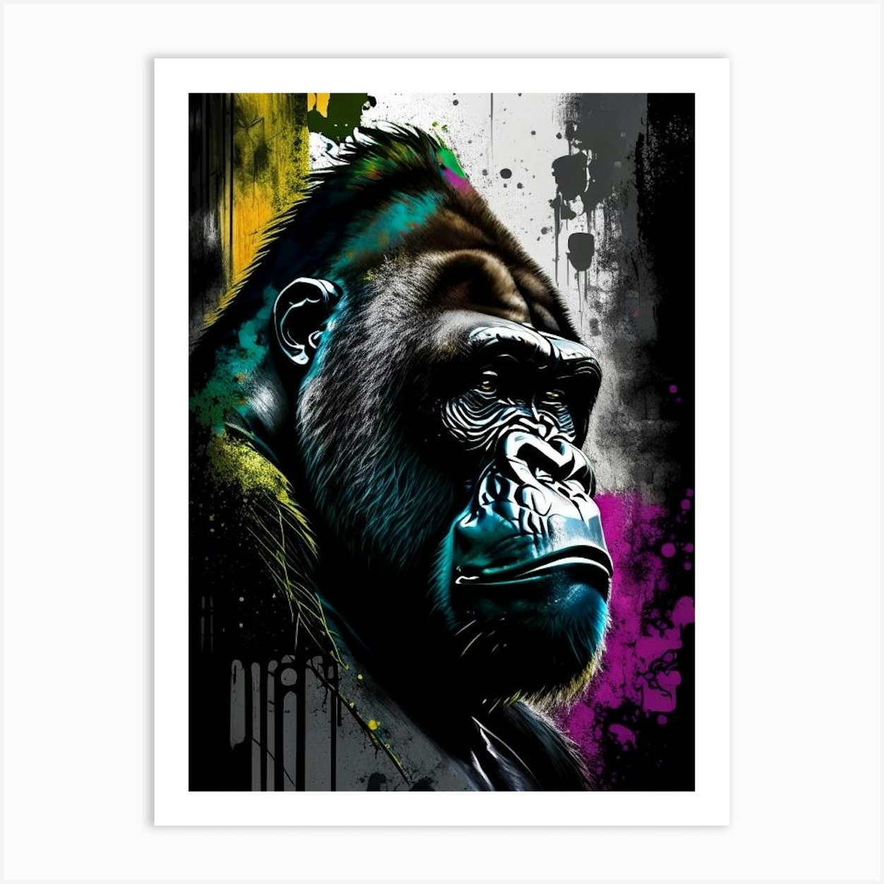 Gorilla With Graffiti Background Gorillas Graffiti Style 2 Art Print by ...