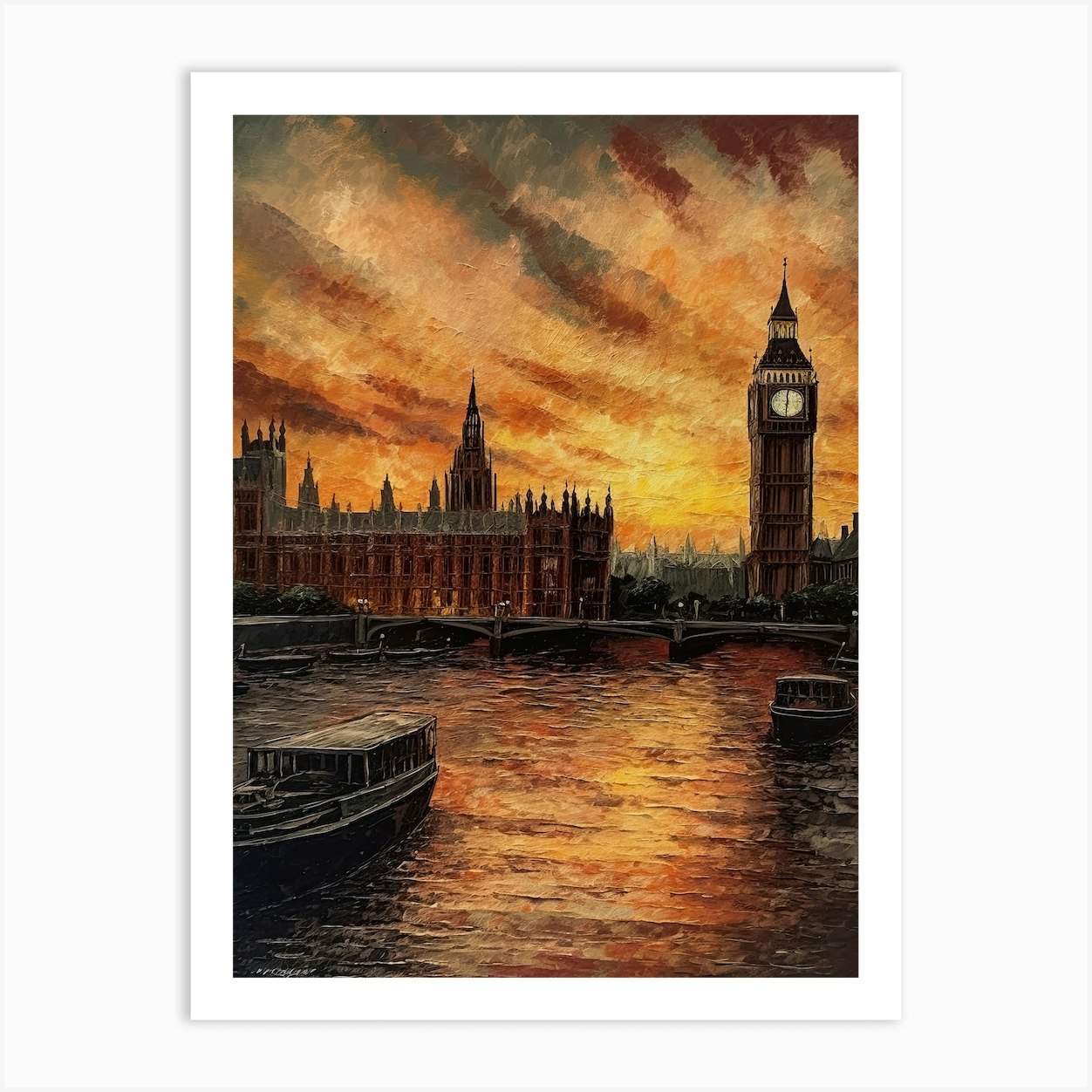 London England Van Gogh Style 1 Art Print by Fusion Designs - Fy