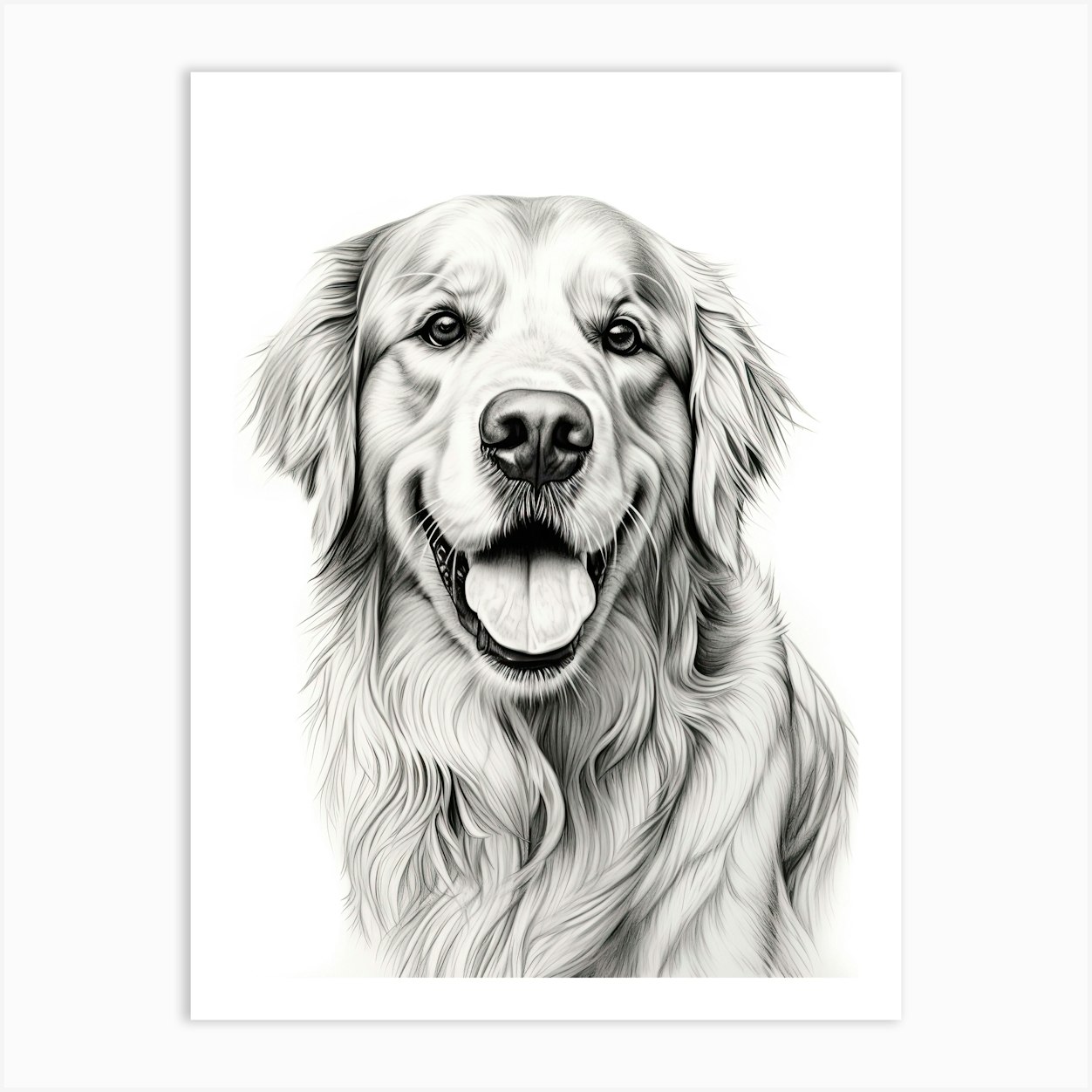 Golden Retriever Dog, Line Drawing 3 Art Print by Pooch Prints Fy