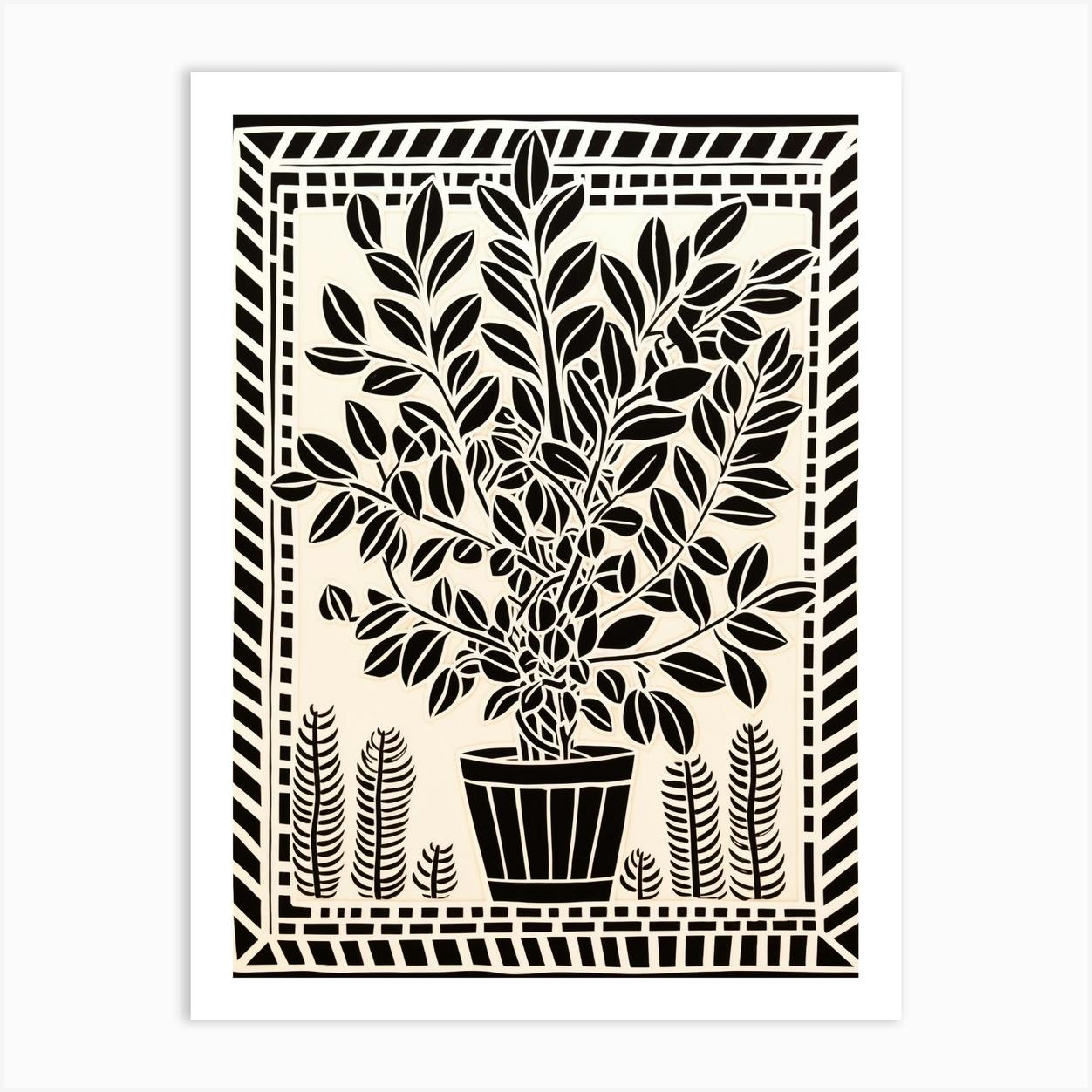 B&W Plant Illustration Zz Plant 6 Art Print By Botanic Studio - Fy