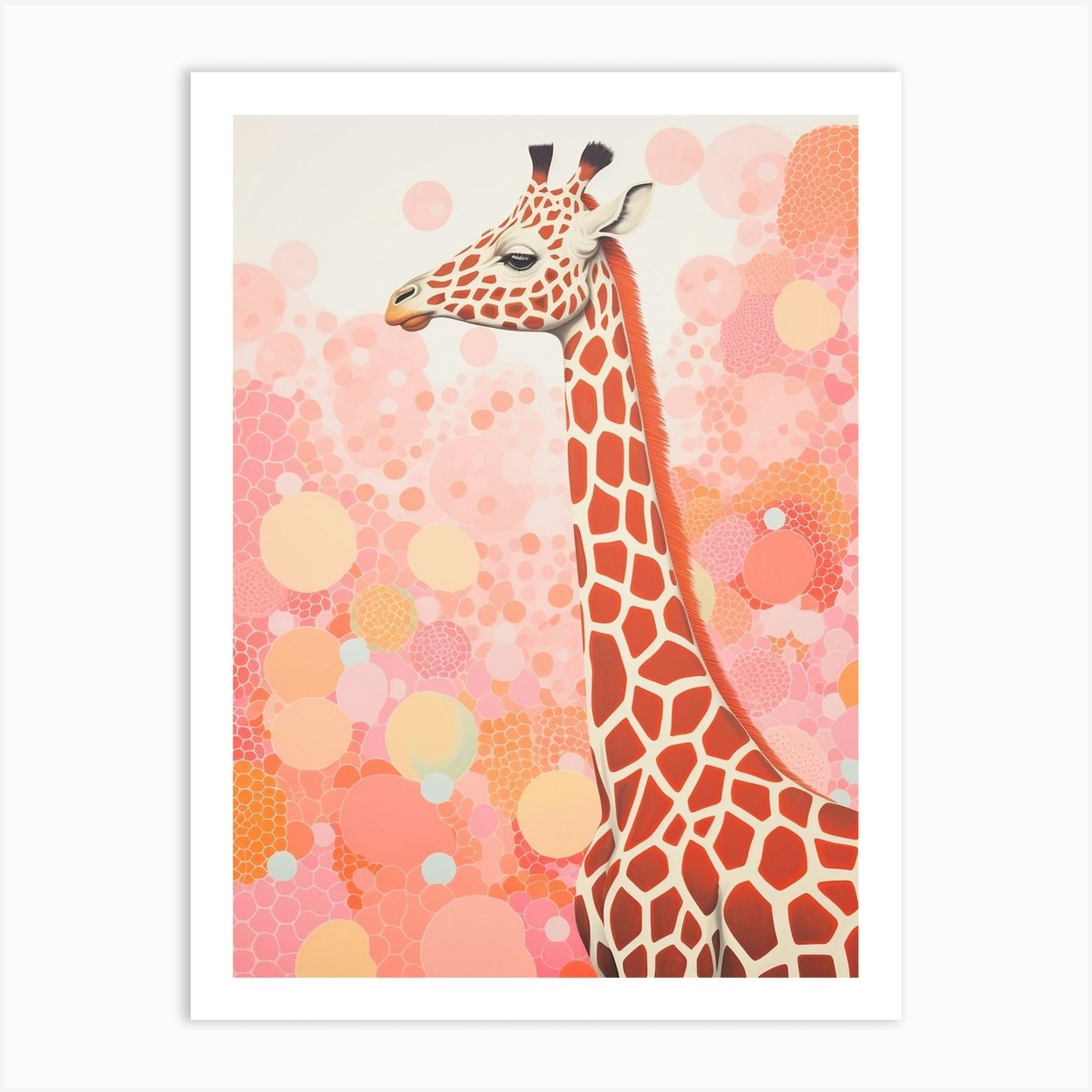 Giraffe Pastel Pink Pattern Portrait Art Print by AfricanWild Strokes - Fy