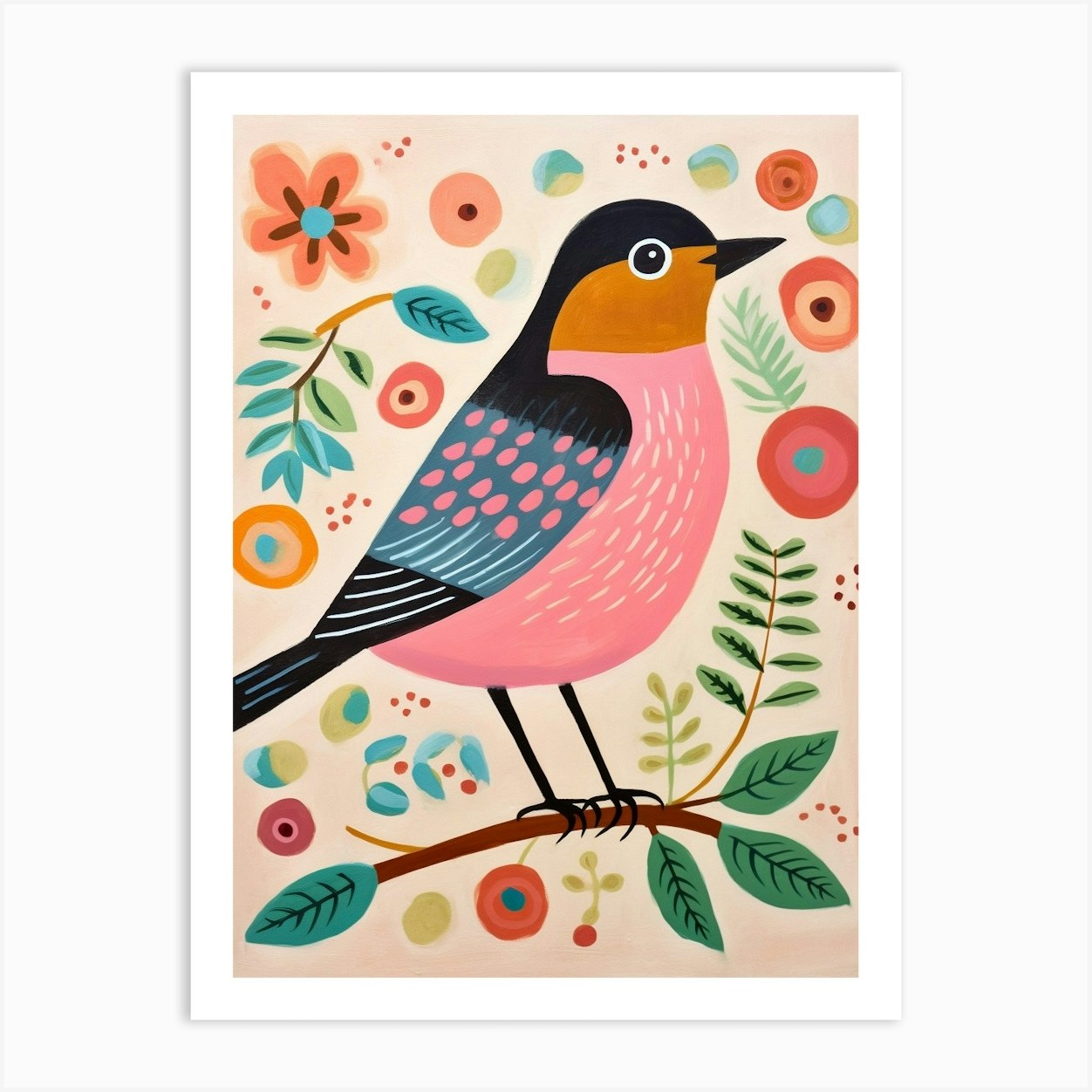 Pink Scandi European Robin 4 Art Print by Feathered Muse - Fy