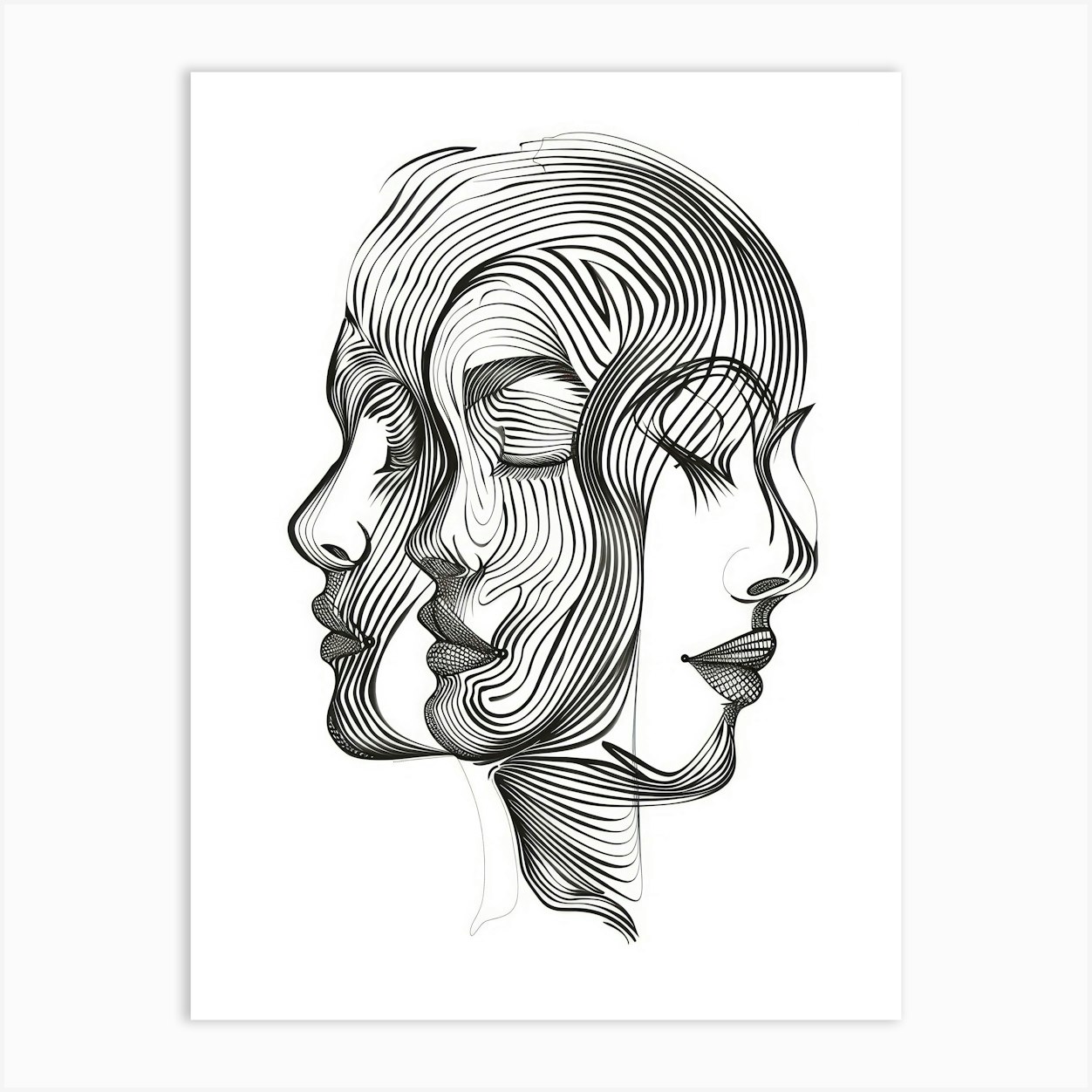 Abstract Women Faces In Line 8 Art Print By Essence Lines Fy