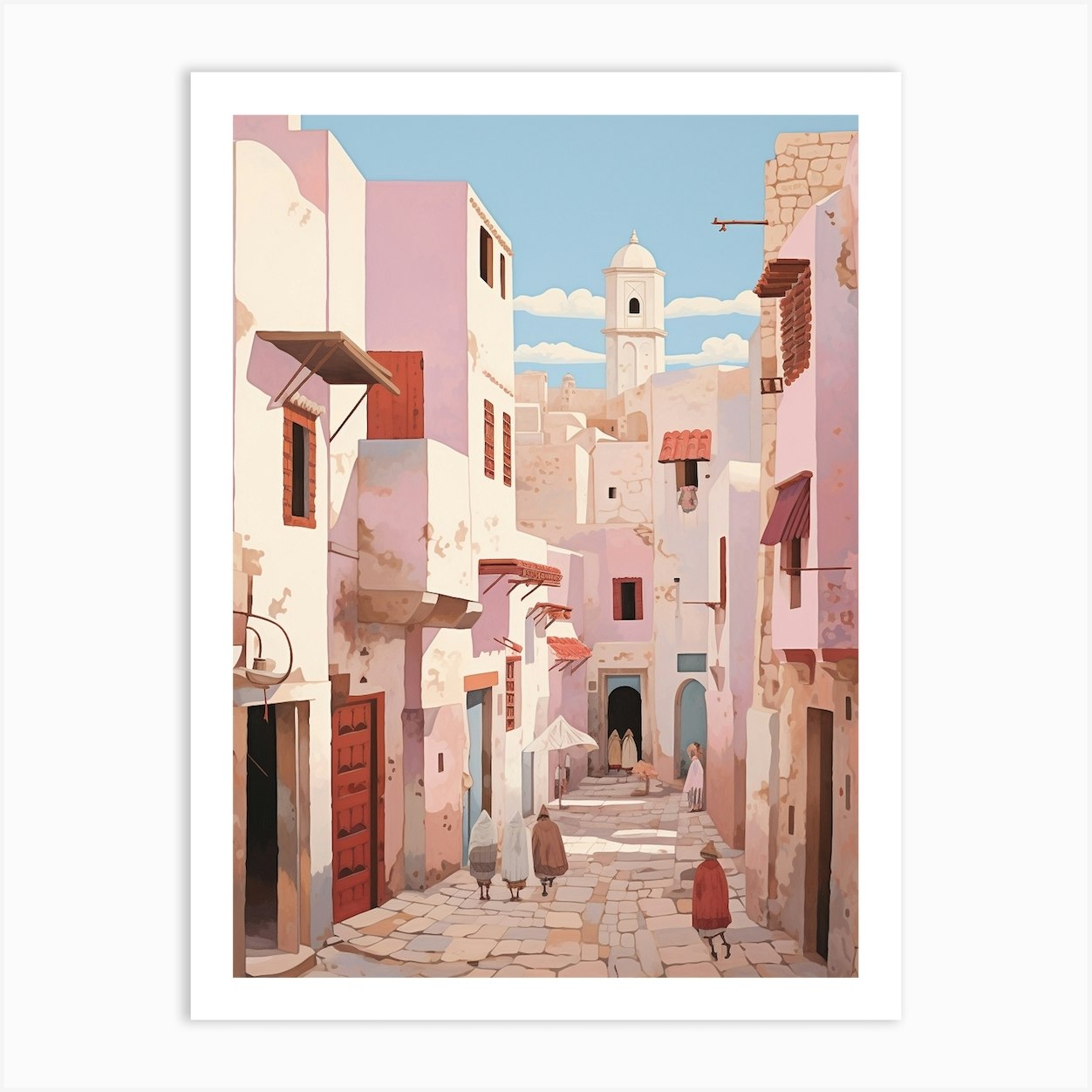 Essaouira Morocco 3 Vintage Pink Travel Illustration Art Print By 